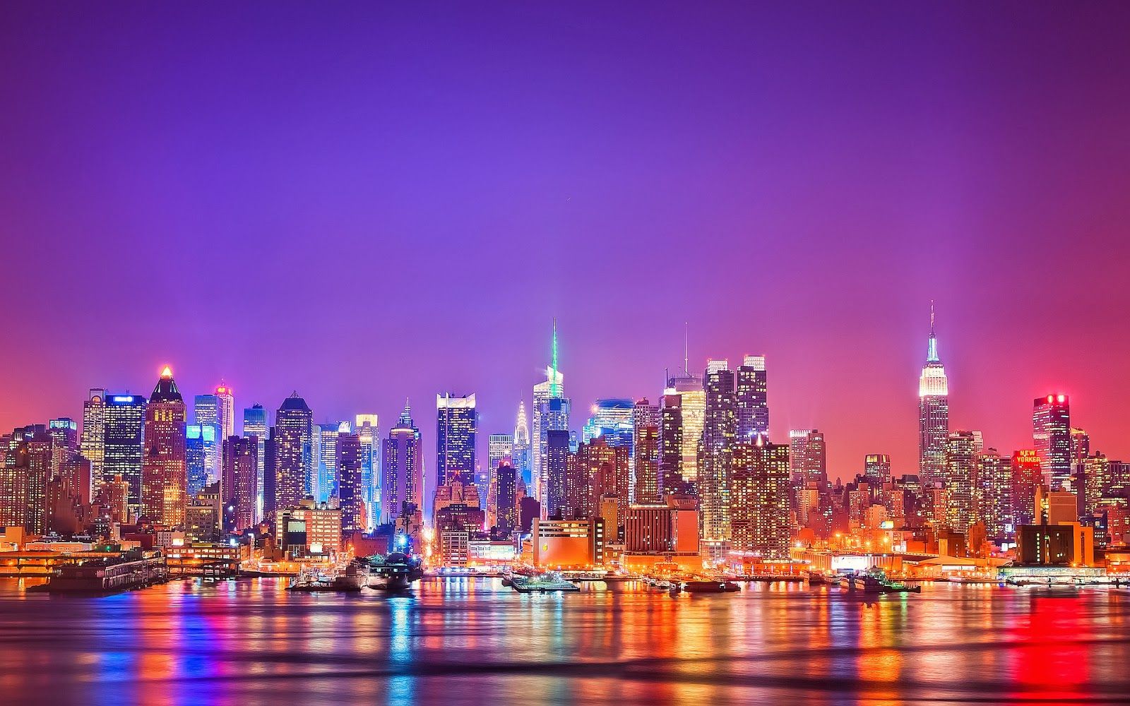 Skyline New York notturno colorato, 1600x1000 HD, PC