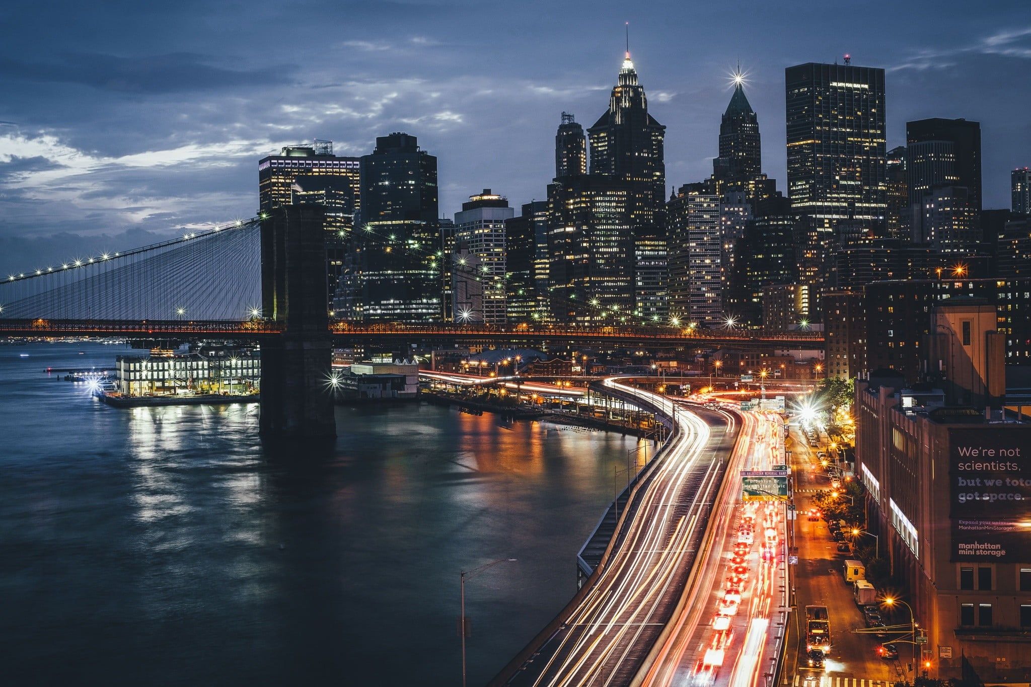 Ponte di Brooklyn di notte, 2048x1365 2K, PC