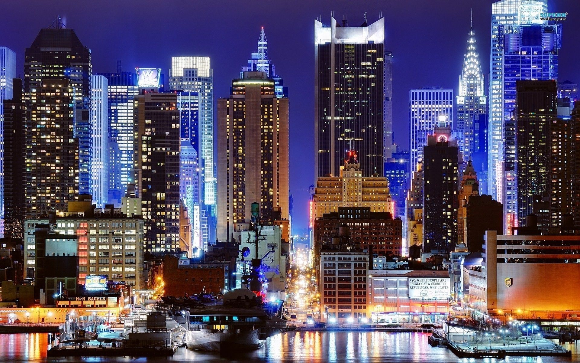 Skyline di New York notturno, 1920x1200 Full HD+, iMac