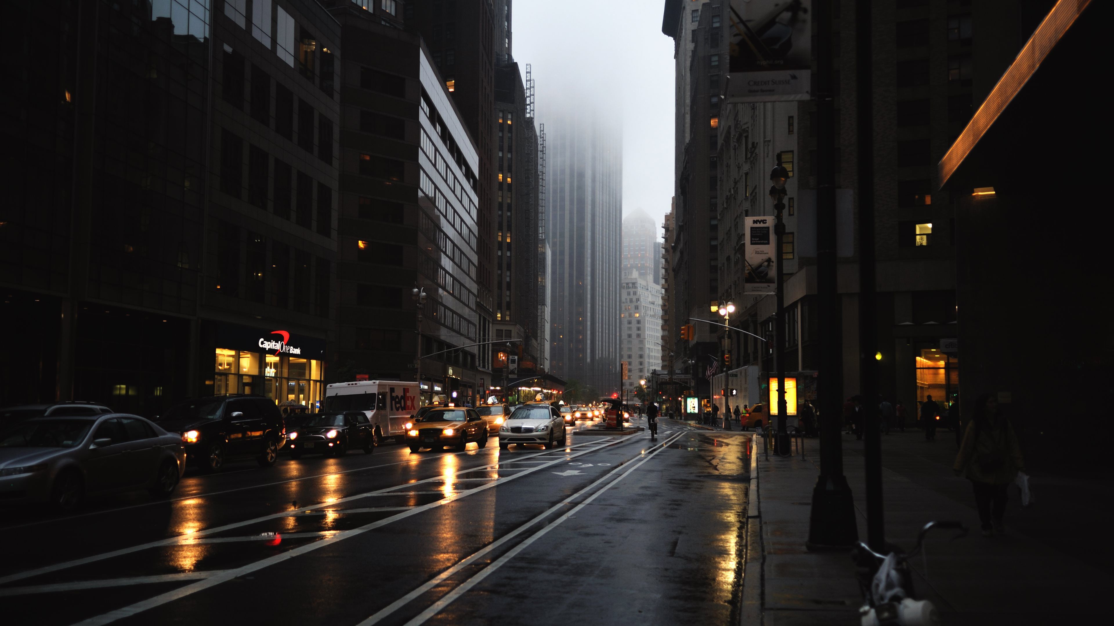 Strada New York nebbia piovosa, 3840x2160 4K Ultra HD, Monitor 4K