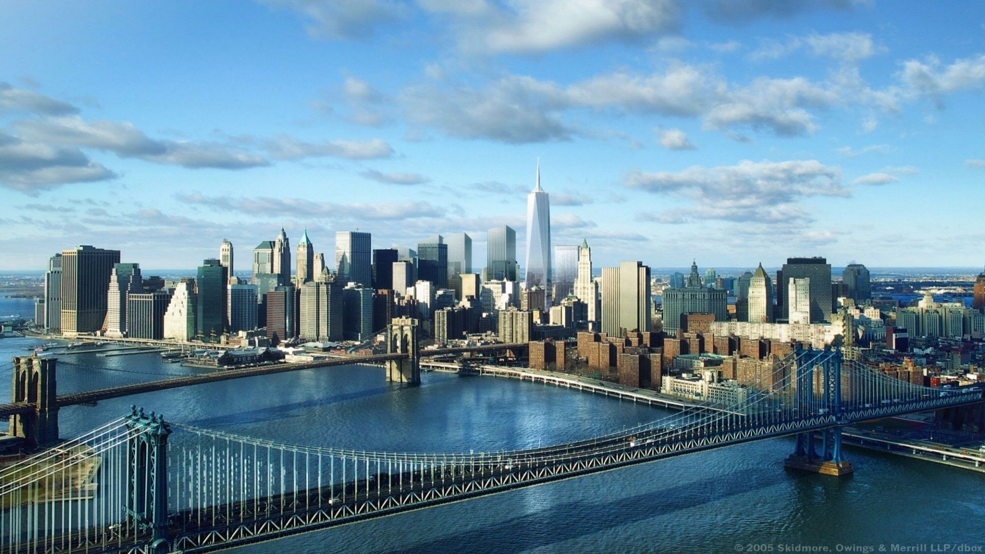 Skyline di New York con ponti, 1920x1080 1080p, Desktop