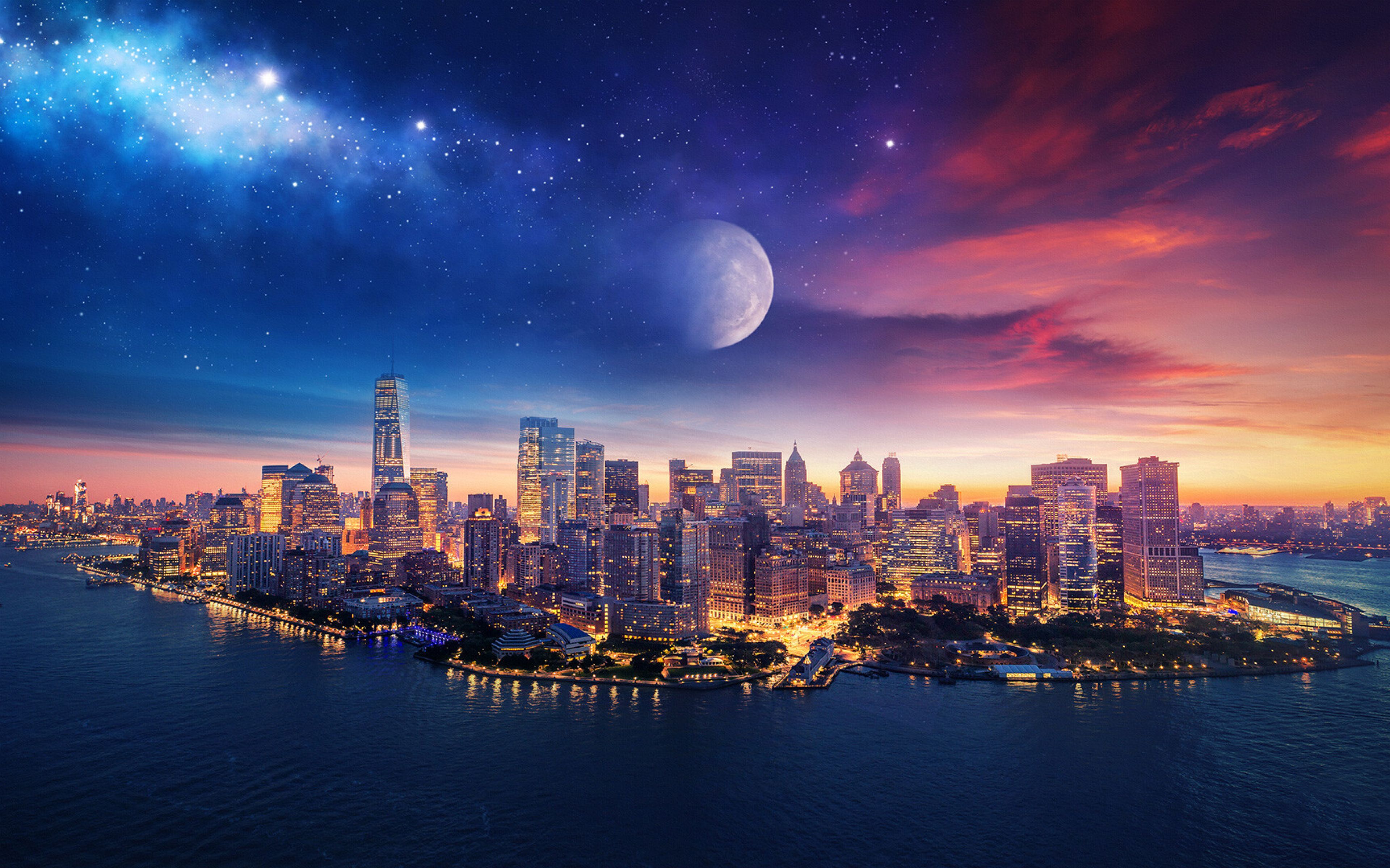 Skyline New York con luna, 3840x2400 Ultra HD, 4K TV