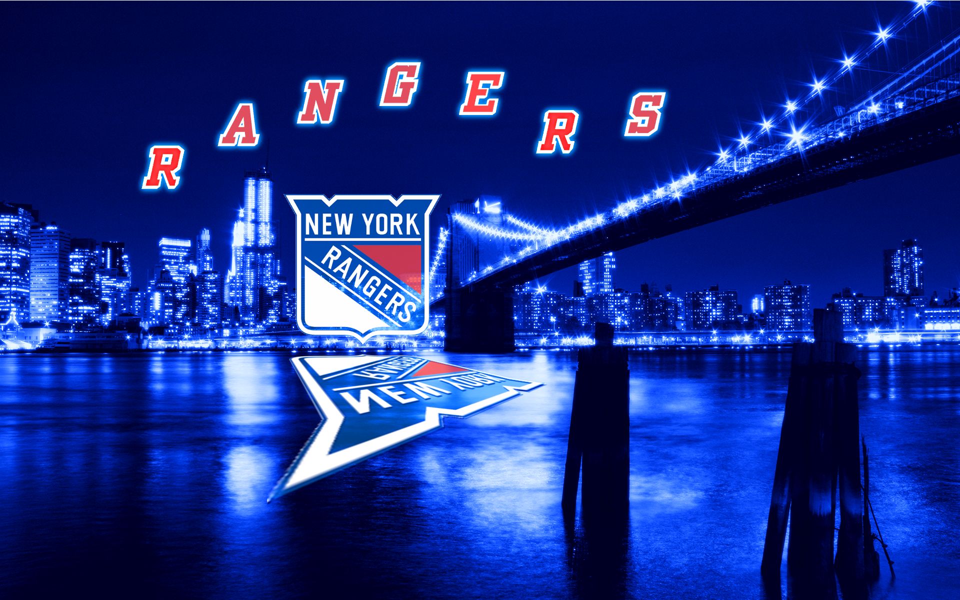 Logo New York Rangers, skyline notturno, 1920x1200 WUXGA, Desktop