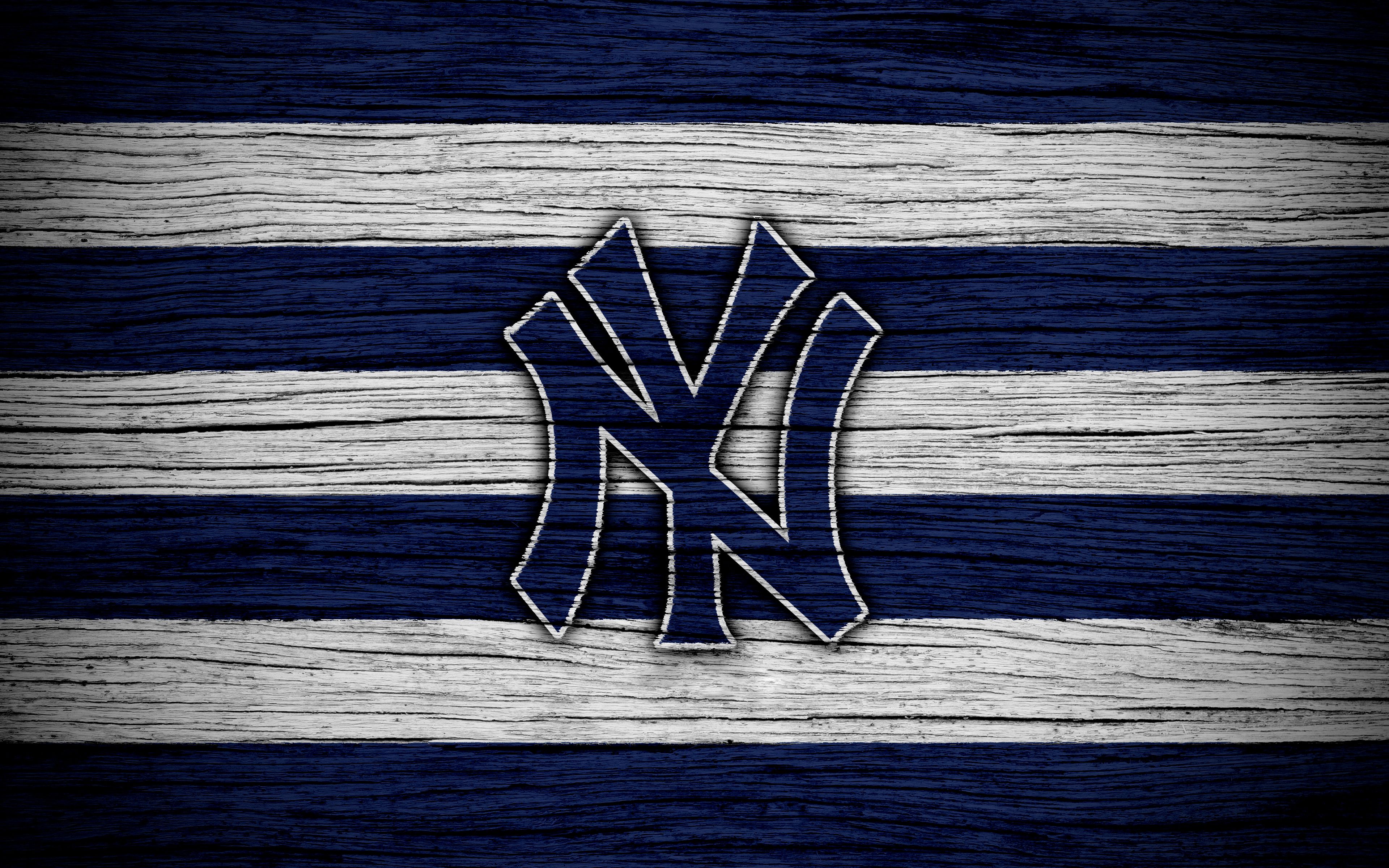 Logo New York Yankees su legno, MLB, 3840x2400 4K Ultra HD, Monitor 4K