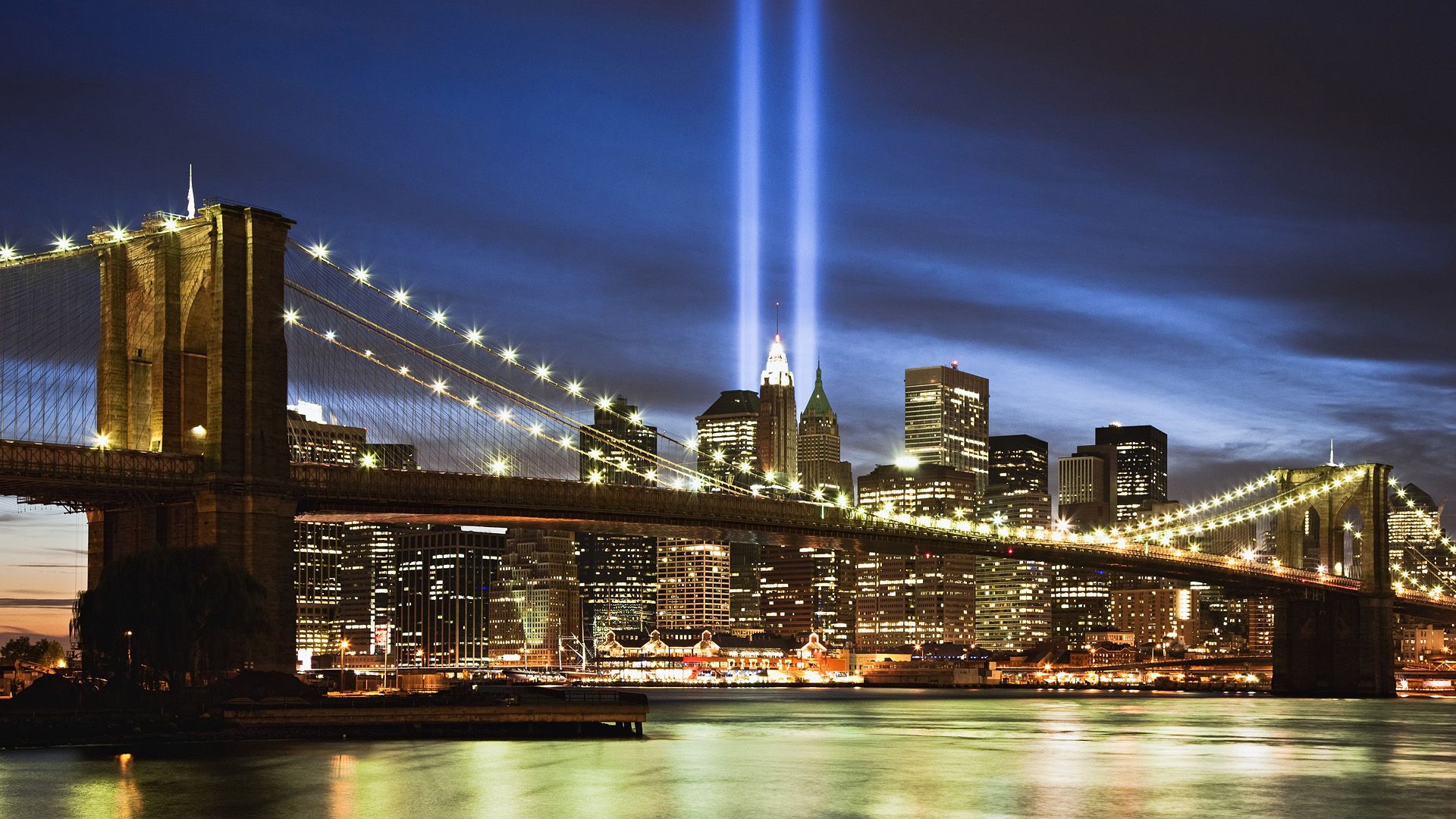 Ponte di Brooklyn, luci tributo, 1920x1080 1080p, PC