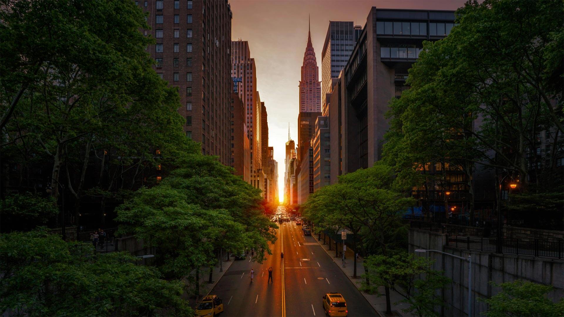 Tramonto tra grattacieli New York, 1920x1080 1080p, Desktop