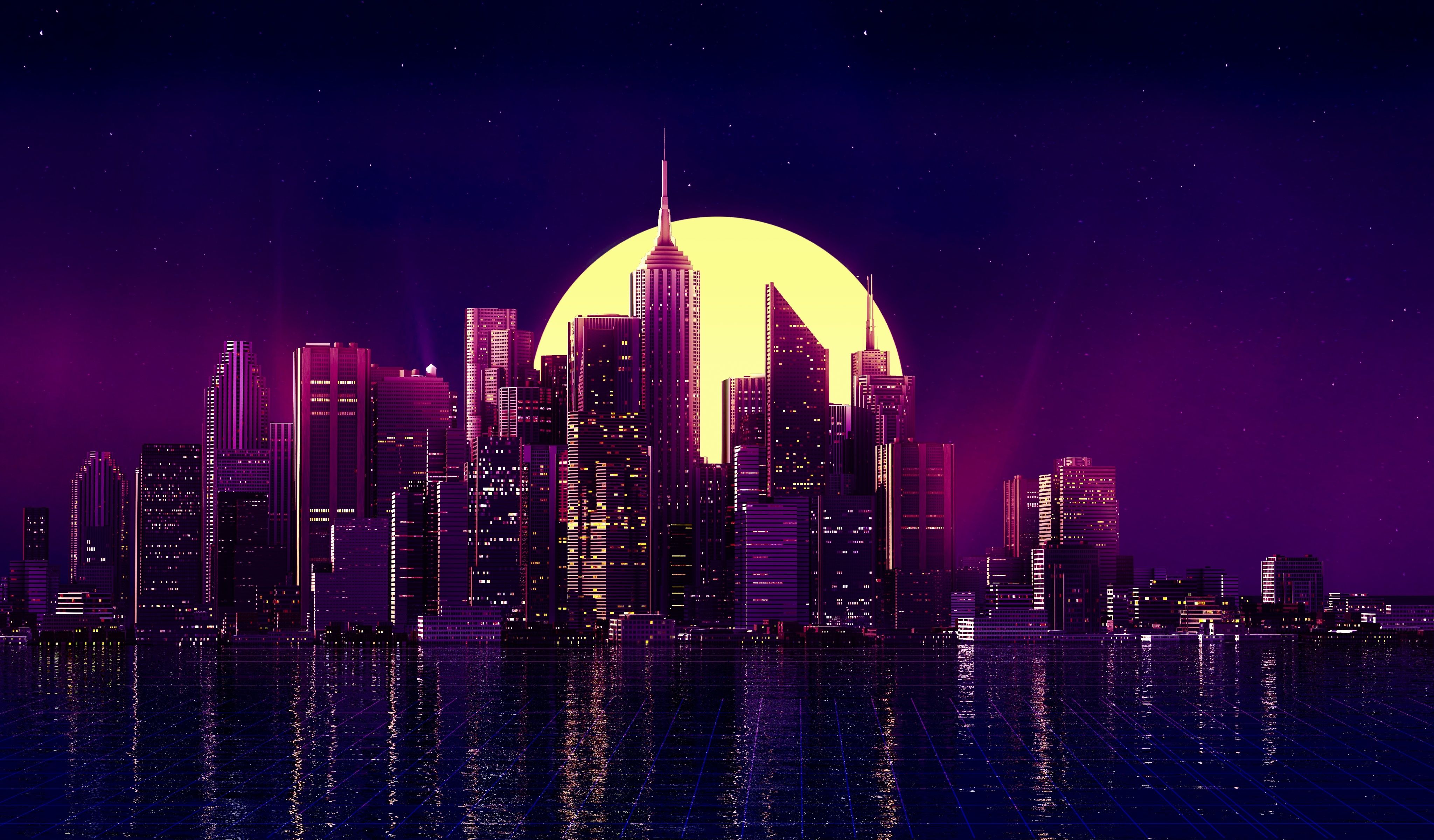 Skyline New York luna neon, 4096x2400 Ultra HD, 4K TV