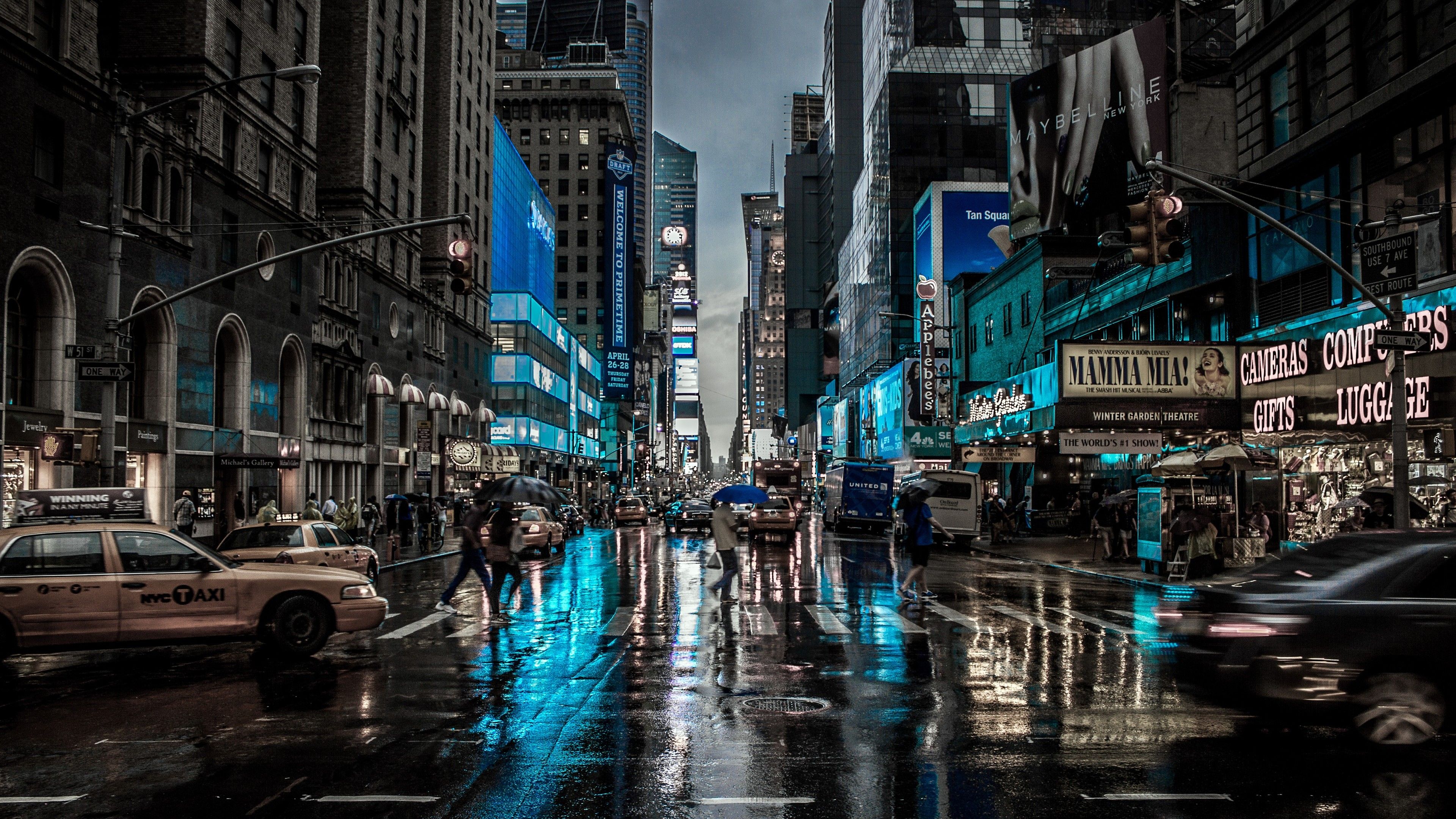 Strada di New York bagnata notte, 3840x2160 UHD, PC 4K
