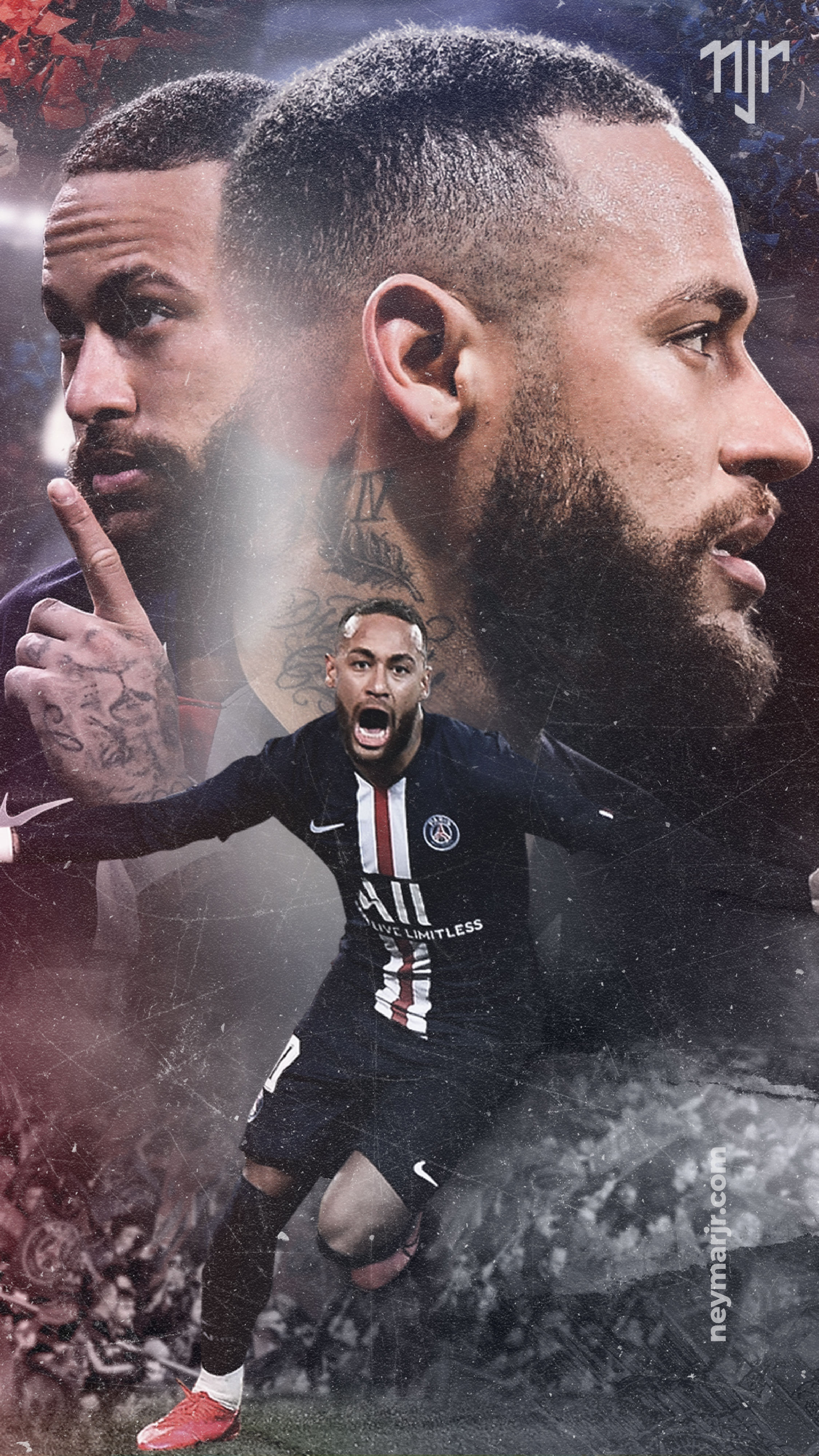 Neymar collage calcio PSG, 2250x4000 Verticale, Mobile