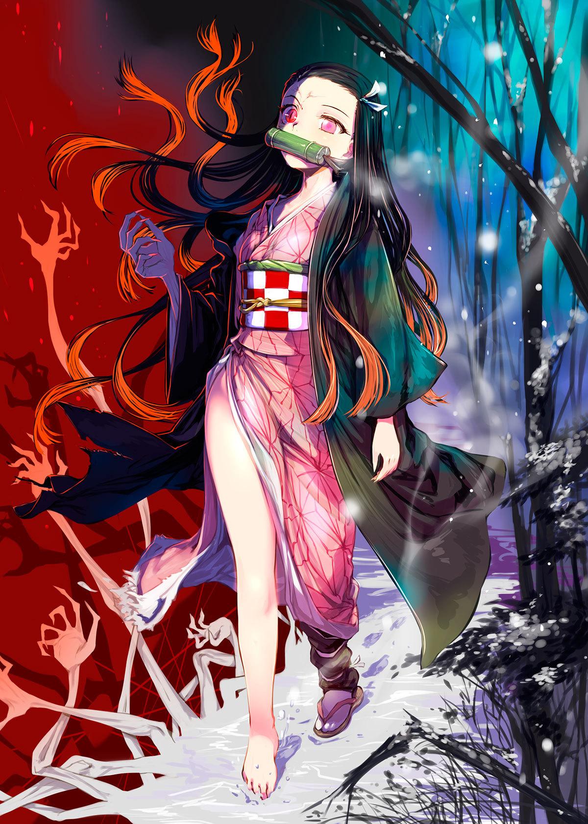 Nezuko Demon Slayer foresta, 1200x1683 Verticale, Telefono