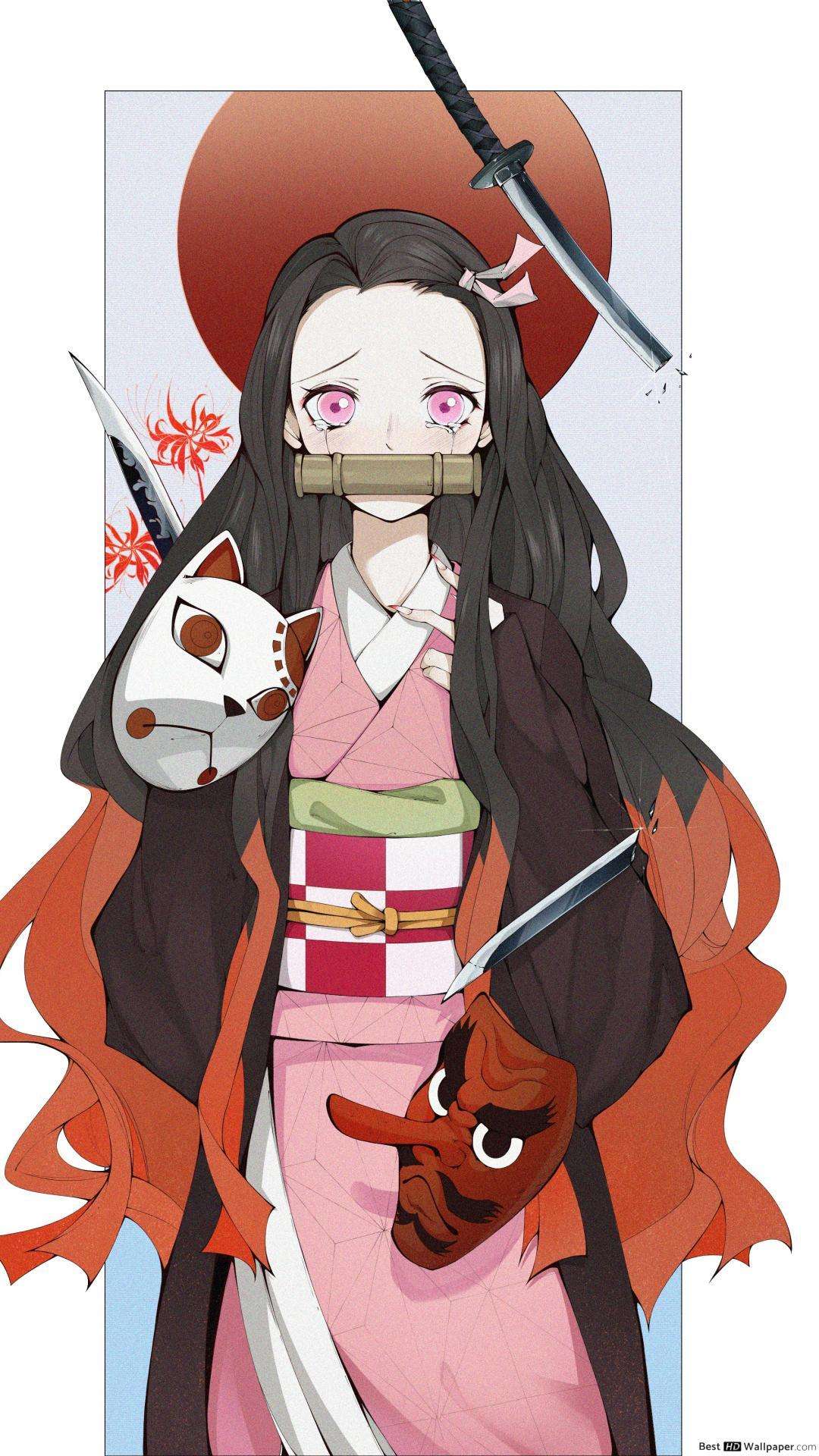 Nezuko Demon Slayer anime, 1080x1920 Full HD Verticale, iPhone