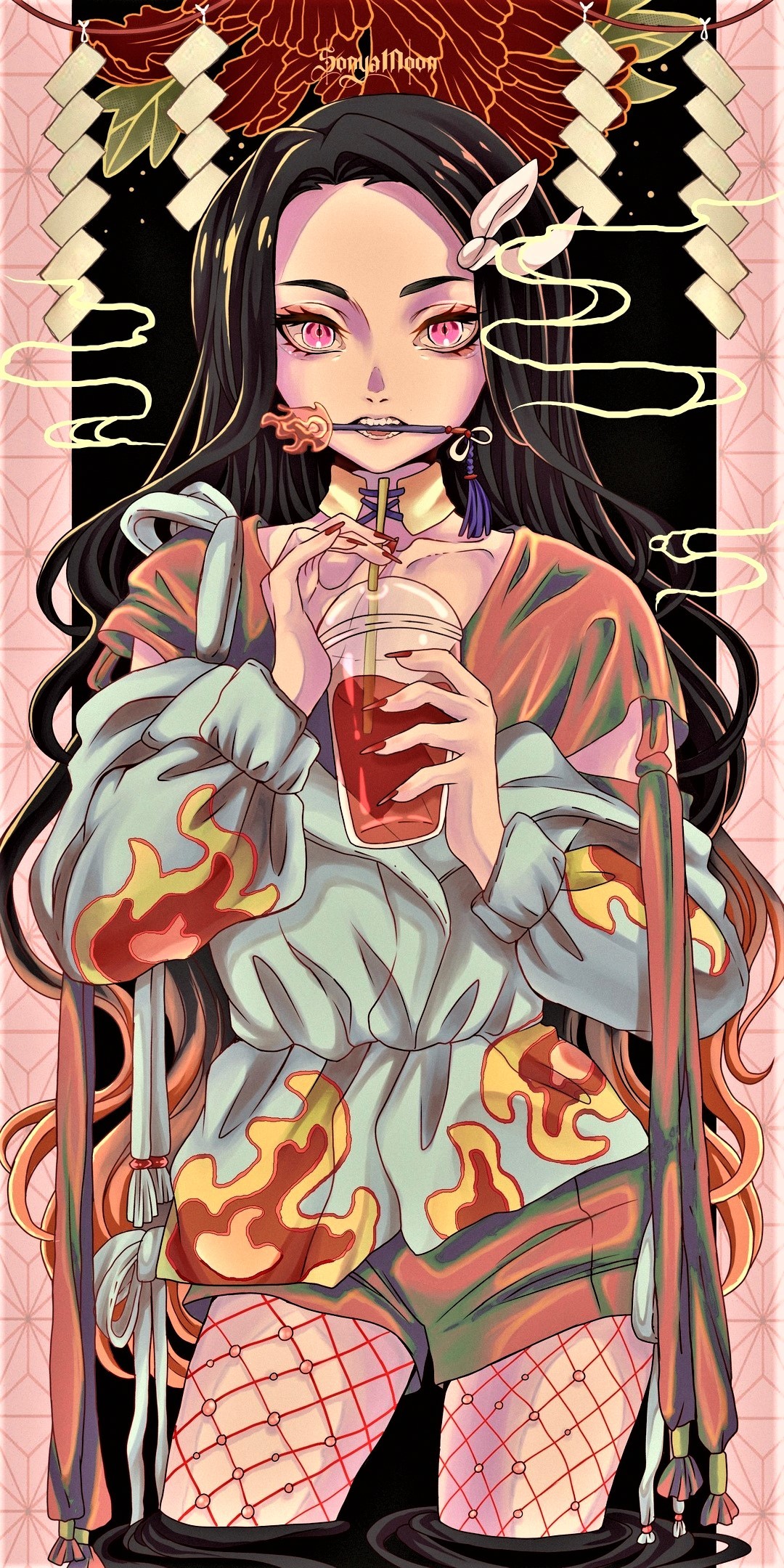 Nezuko Demon Slayer illustrazione, 1080x2160 Verticale, Mobile