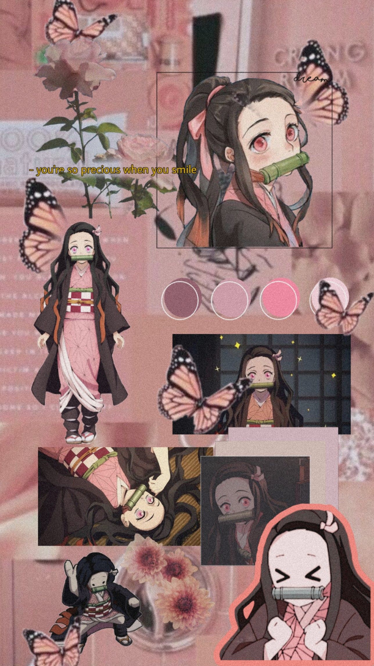 Nezuko Demon Slayer collage rosa, 1288x2289 Verticale, Mobile