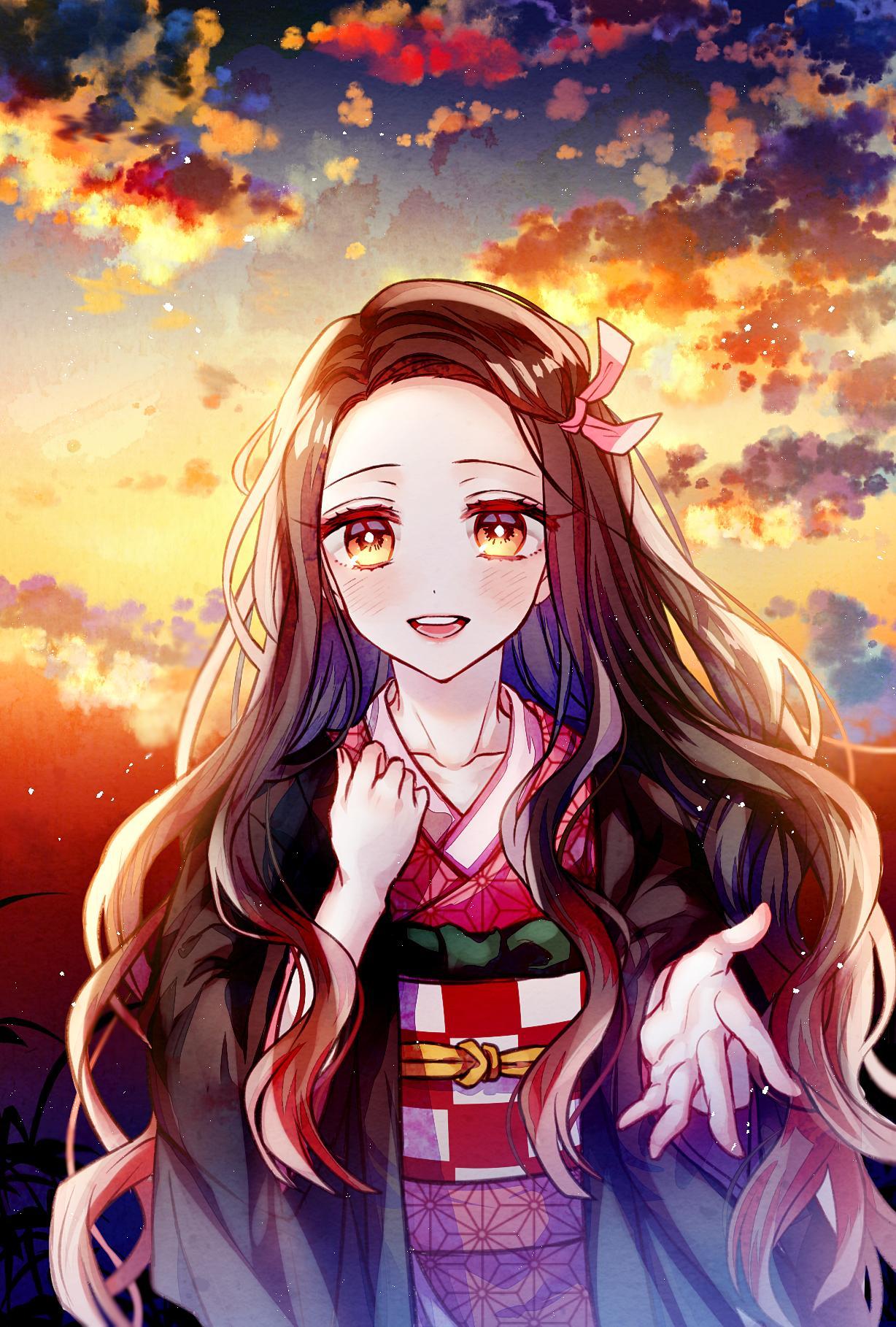 Nezuko Kimetsu no Yaiba tramonto, Demon Slayer, 1228x1818 Full HD Verticale, Smartphone