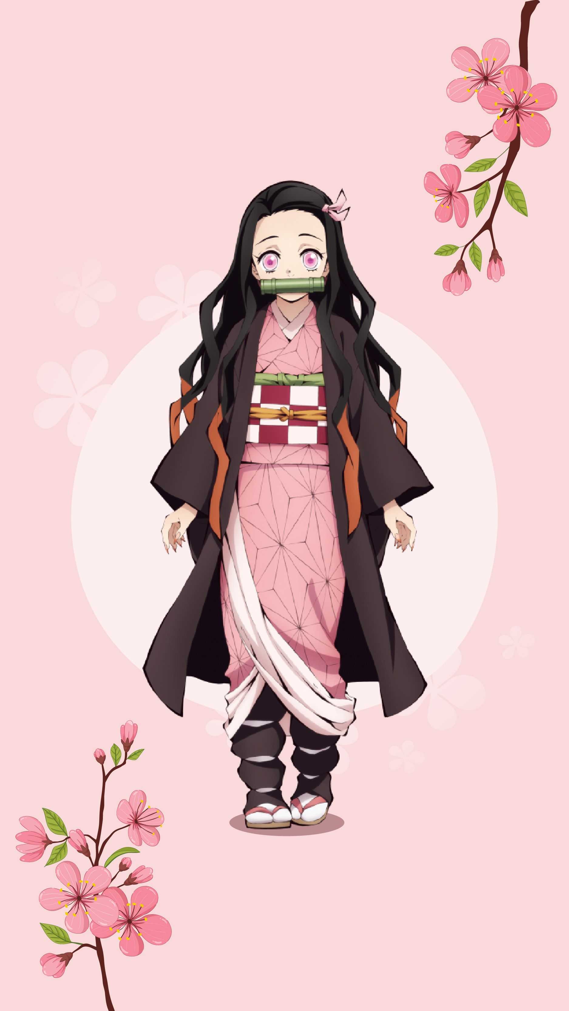 Nezuko Demon Slayer sfondo rosa, anime, 1875x3333 Verticale, Mobile