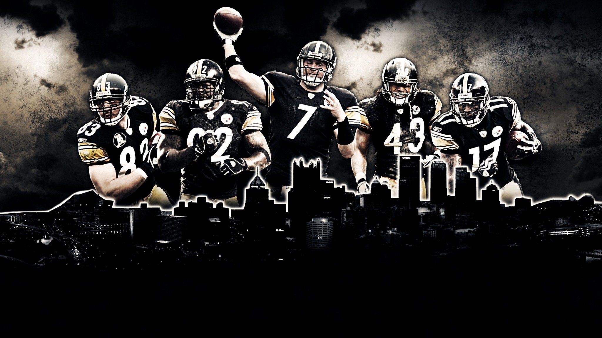 Giocatori Steelers skyline Pittsburgh, NFL, 2048x1152 Hi-Res, PC