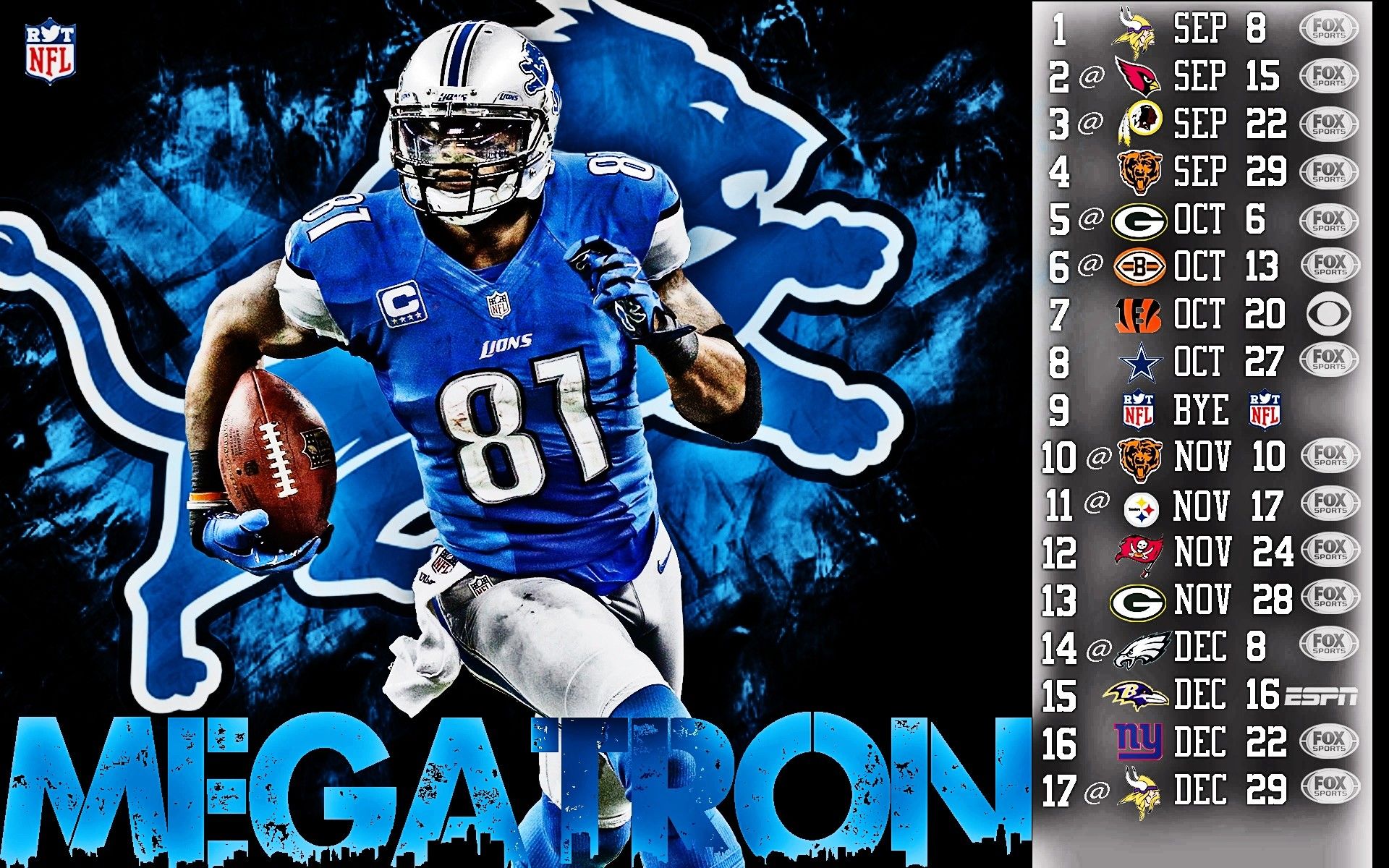 Detroit Lions Megatron calendario NFL, 1920x1200 Full HD+, PC Desktop