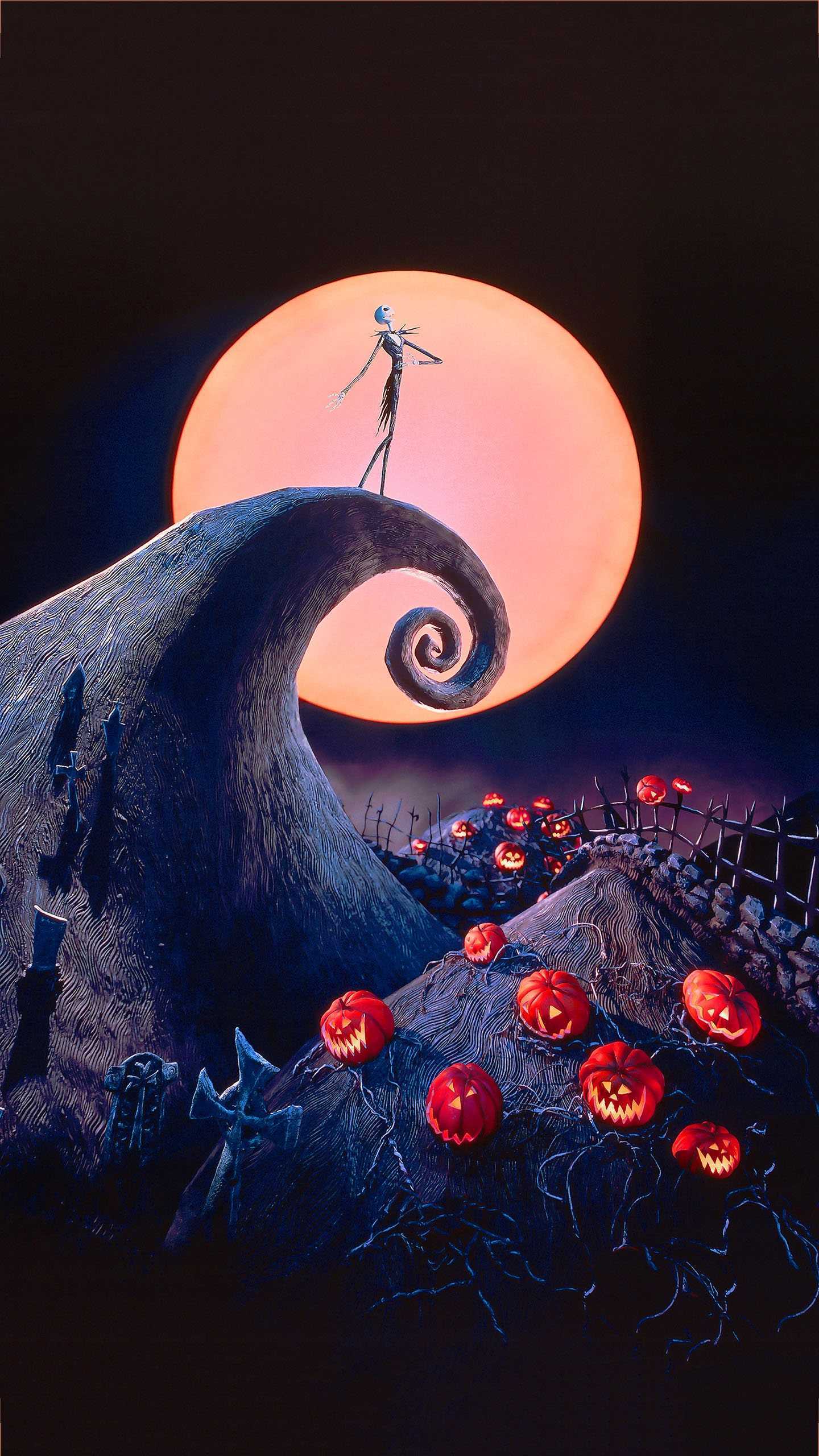 Jack Skellington collina spirale luna, 1440x2560 Full HD Verticale, iPhone