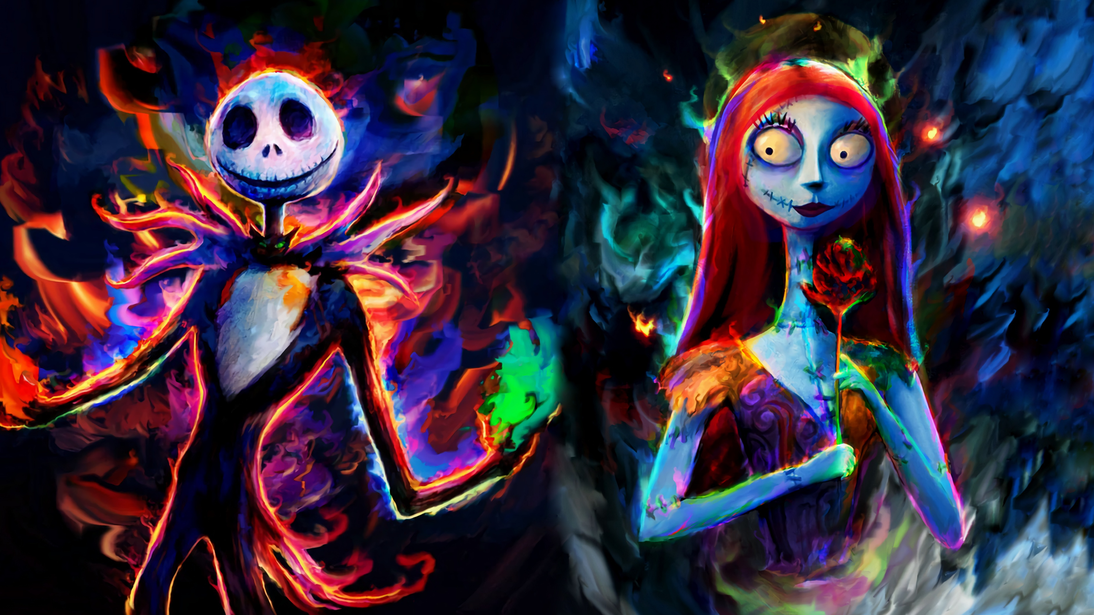 Jack Skellington e Sally colorati, 3769x2120 WQXGA, Desktop