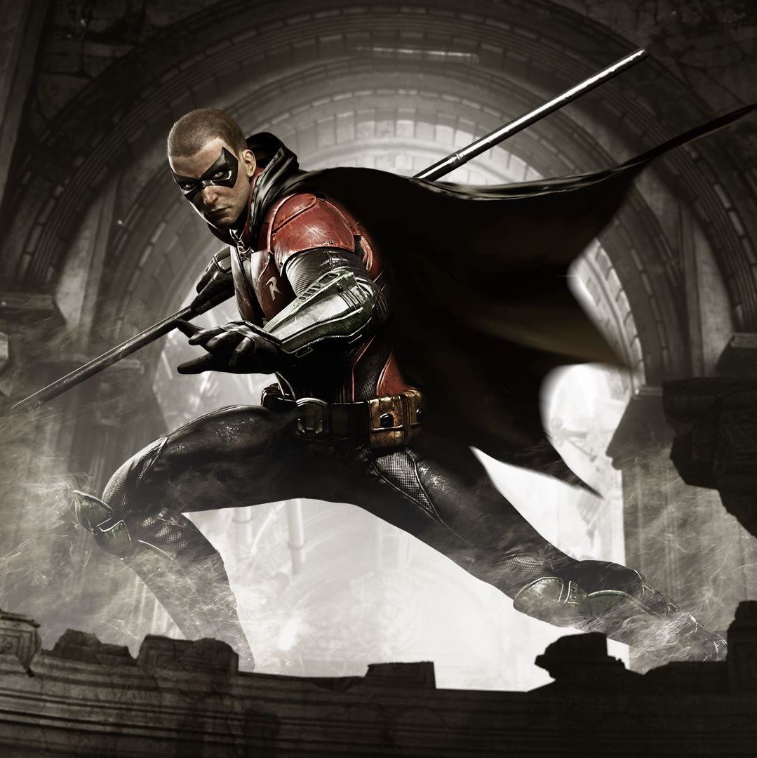 Robin Arkham Knight con bastone, 1079x1080 Verticale, Telefono
