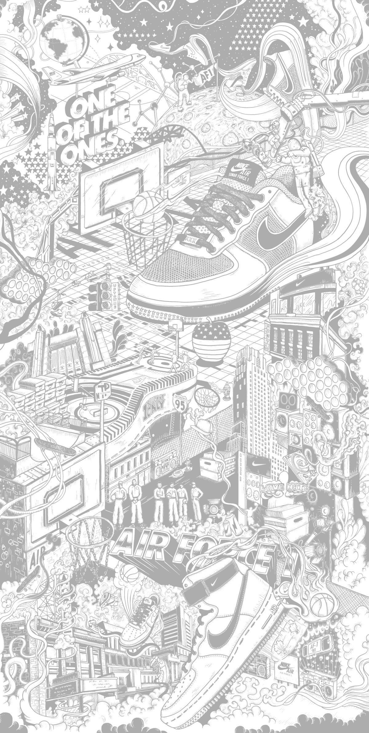 Illustrazione sneaker Nike Air Force, 1200x2380 Full HD Verticale, Google Pixel