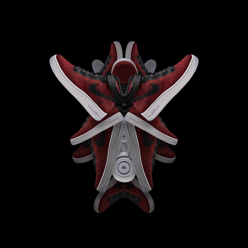 Sneaker rosse simmetriche sfondo nero, 1024x1024 HD, Desktop