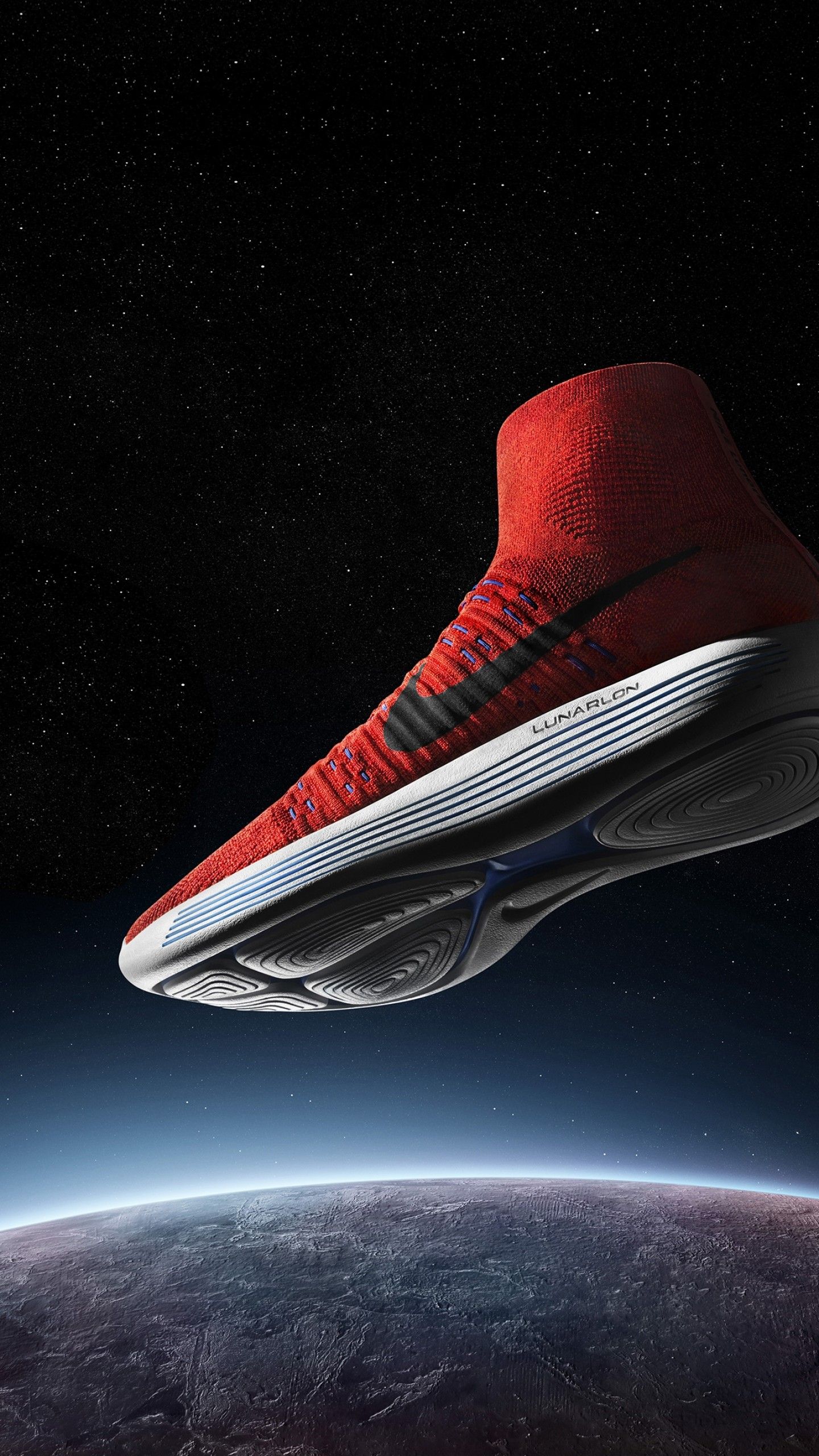 Scarpa Nike rossa nello spazio, abbigliamento sportivo, 1440x2560 Verticale, Telefono