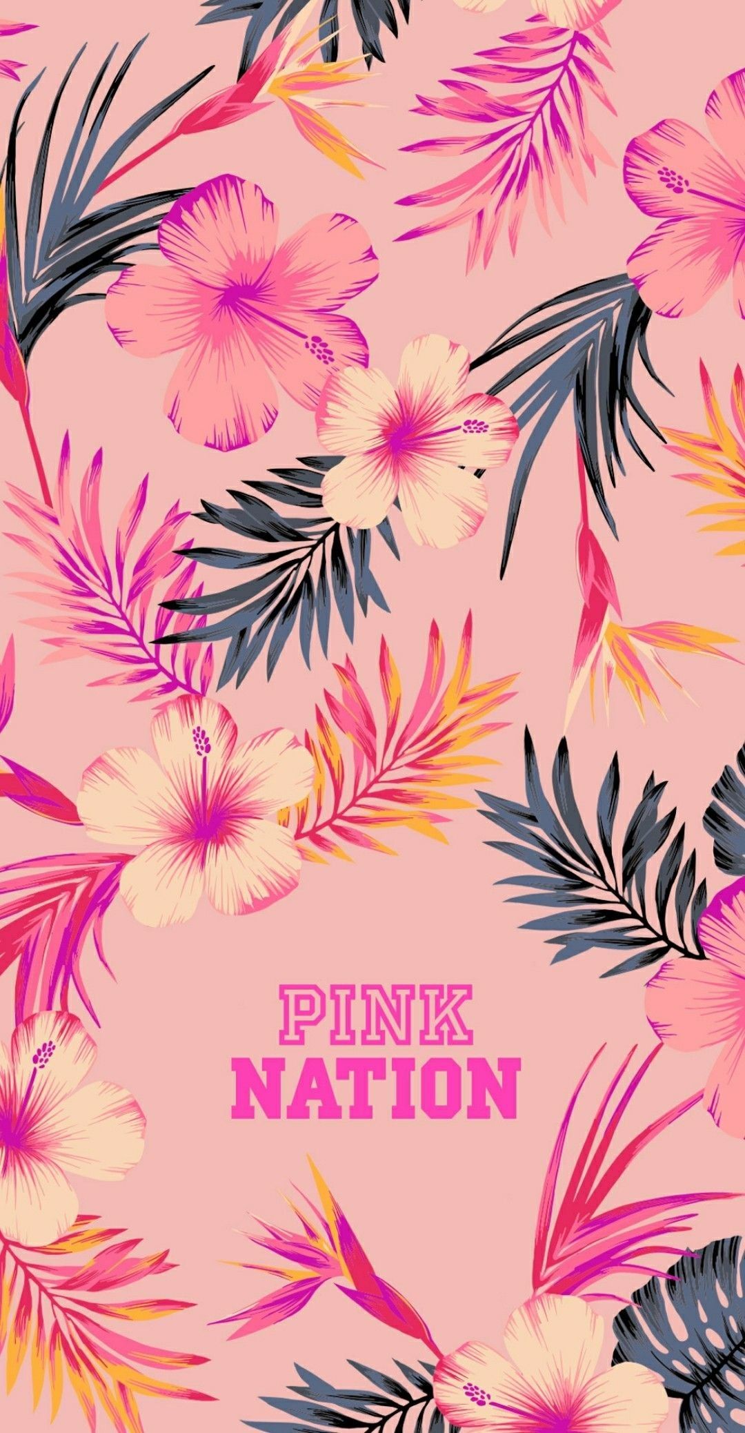 Fiori tropicali rosa, foglie palma, 1080x2076 Full HD Verticale, Smartphone