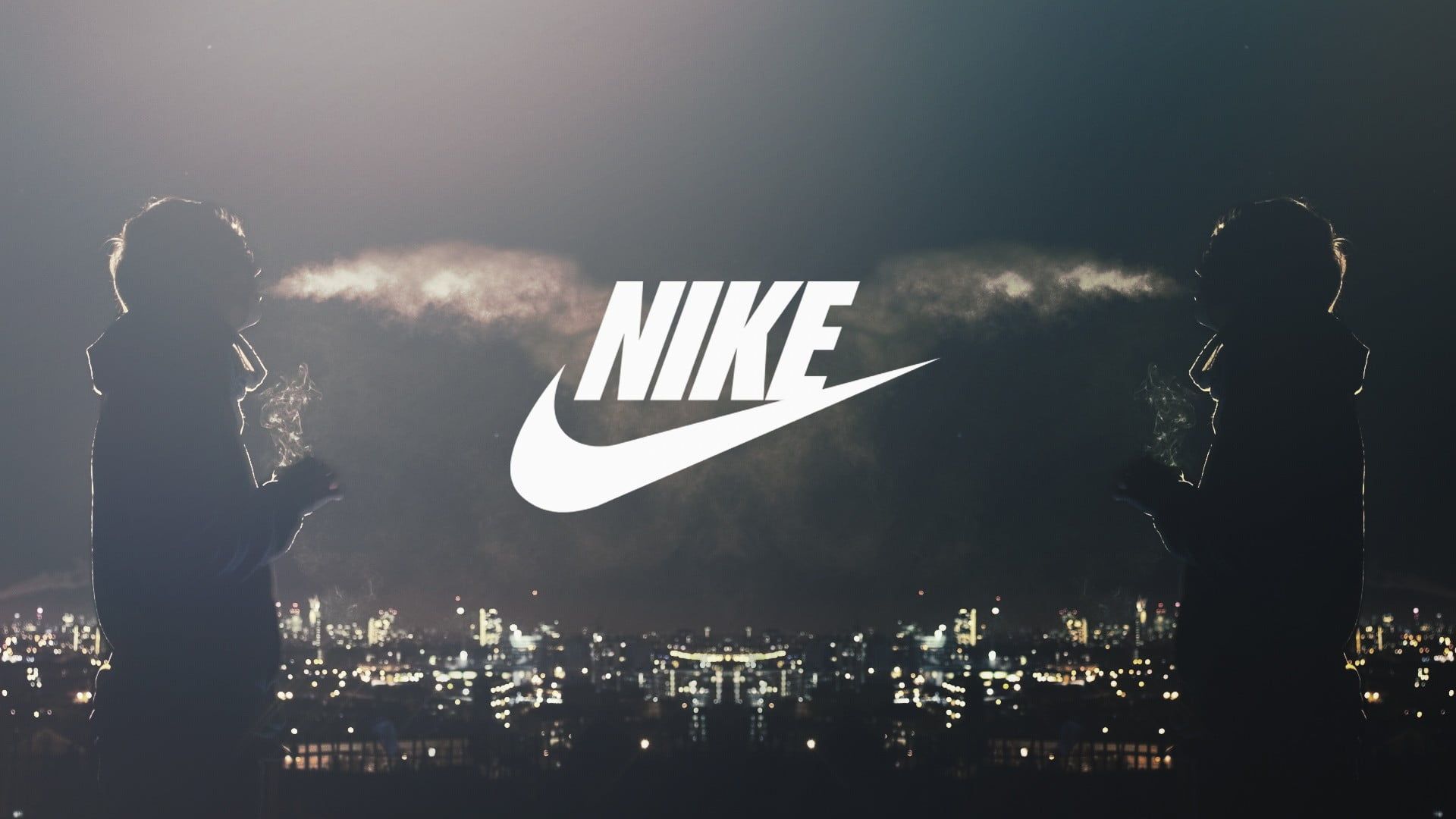 Logo Nike fumo silhouette città, 1920x1080 Full HD 1080p, Desktop