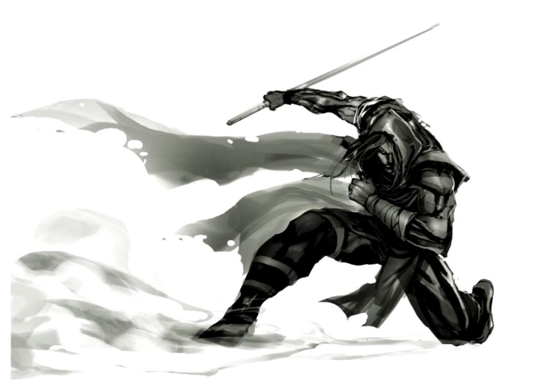 Ninja con spada, illustrazione bianco e nero, 1046x752 HD, Desktop