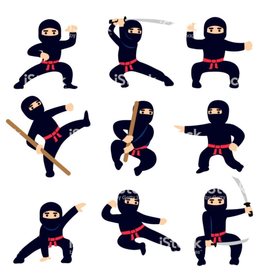 Ninja cartoon in pose diverse, 942x952 Full HD Verticale, iPhone