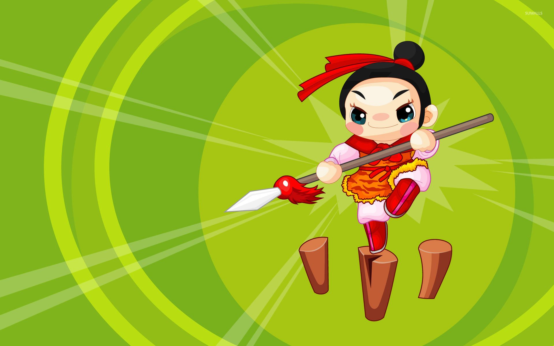 Ninja bambina cartoon con lancia, 1920x1200 Full HD+ WUXGA, Desktop