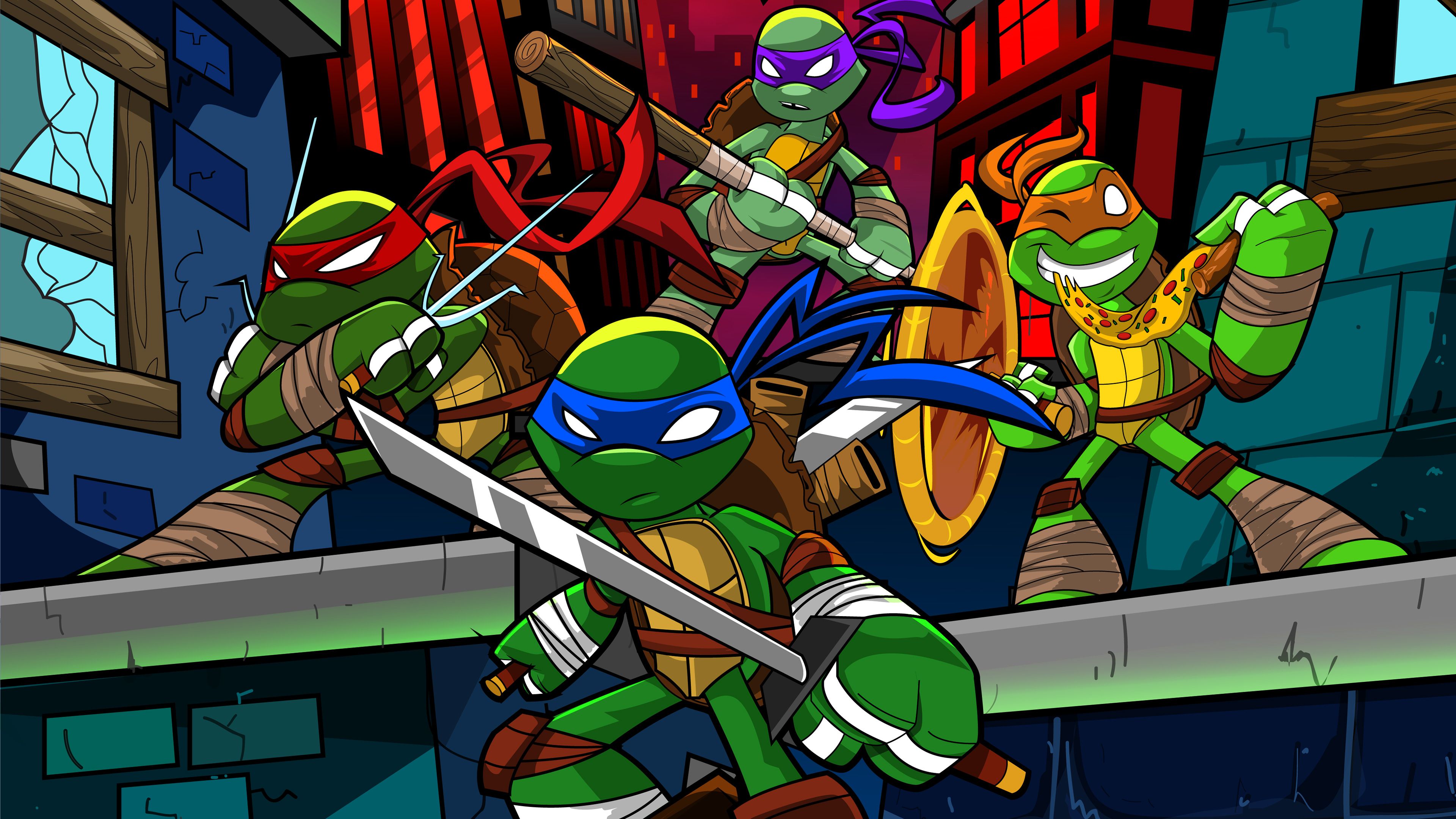 Tartarughe Ninja cartoon, Leonardo e Raffaello, 3840x2160 4K, Desktop 4K