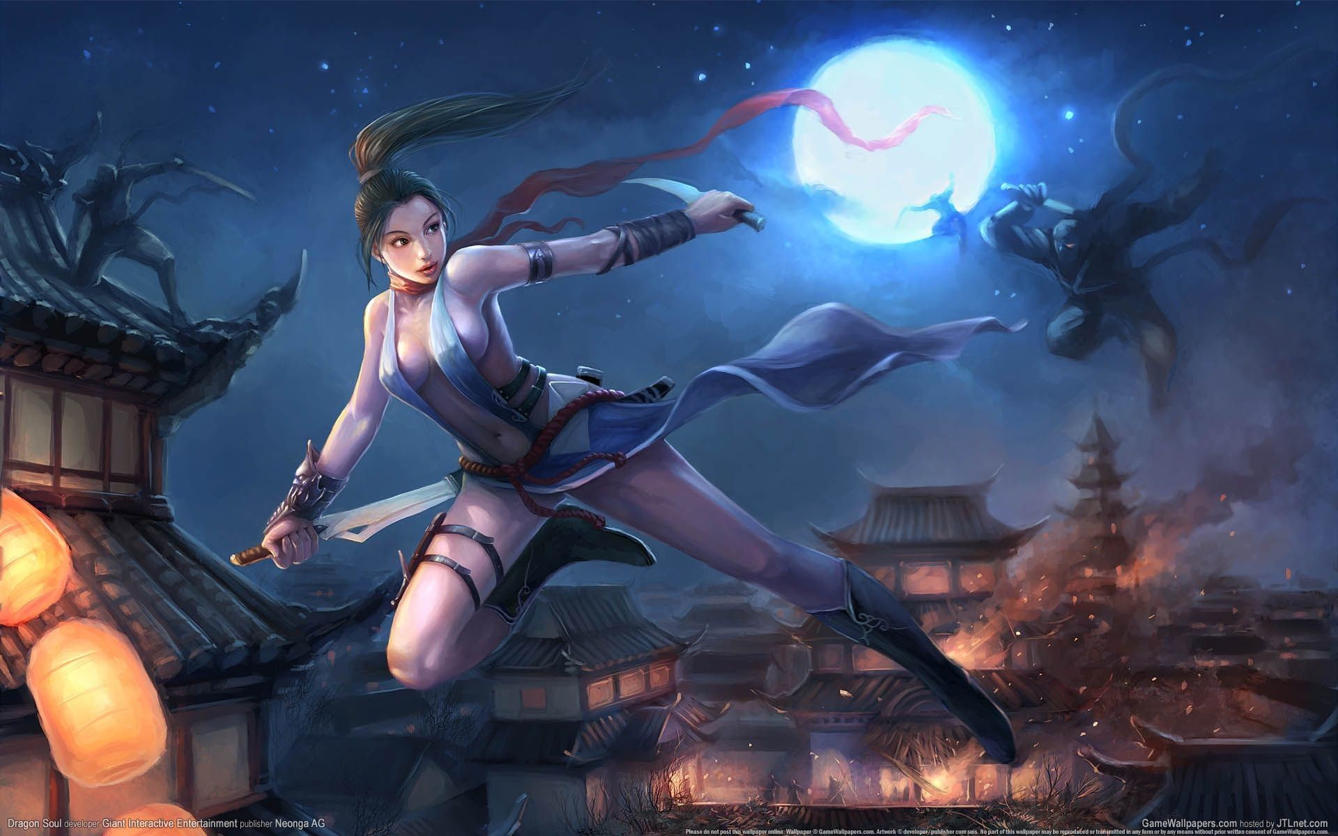 Ninja femminile su tetti giapponesi, 1920x1200 Full HD+, Desktop