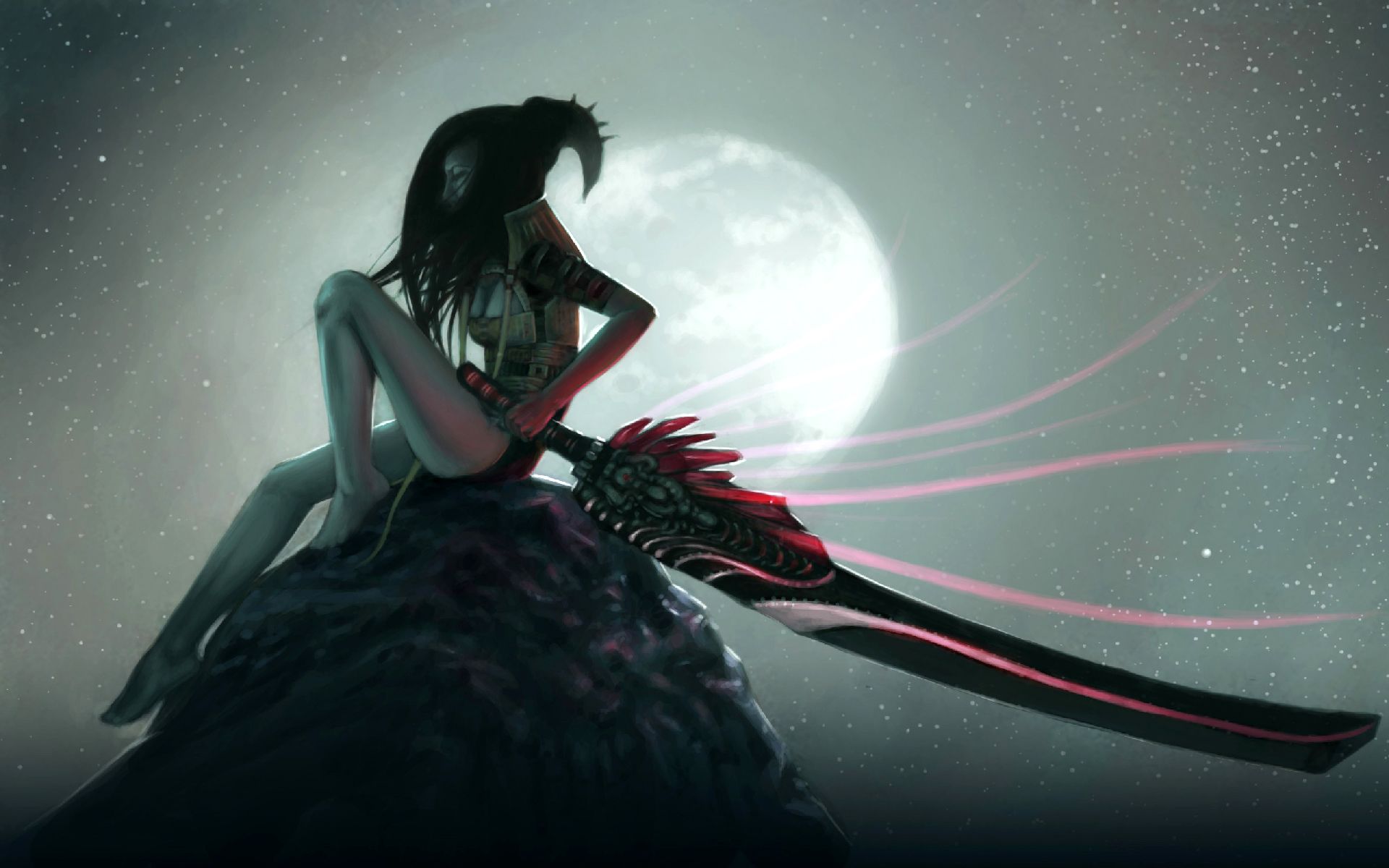 Ninja con spada sotto luna, 1920x1200 WUXGA, Desktop