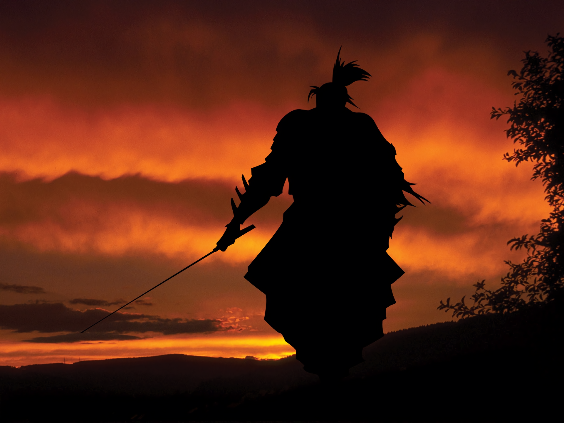Samurai silhouette tramonto arancione, 1920x1440 Full HD+ WUXGA, PC