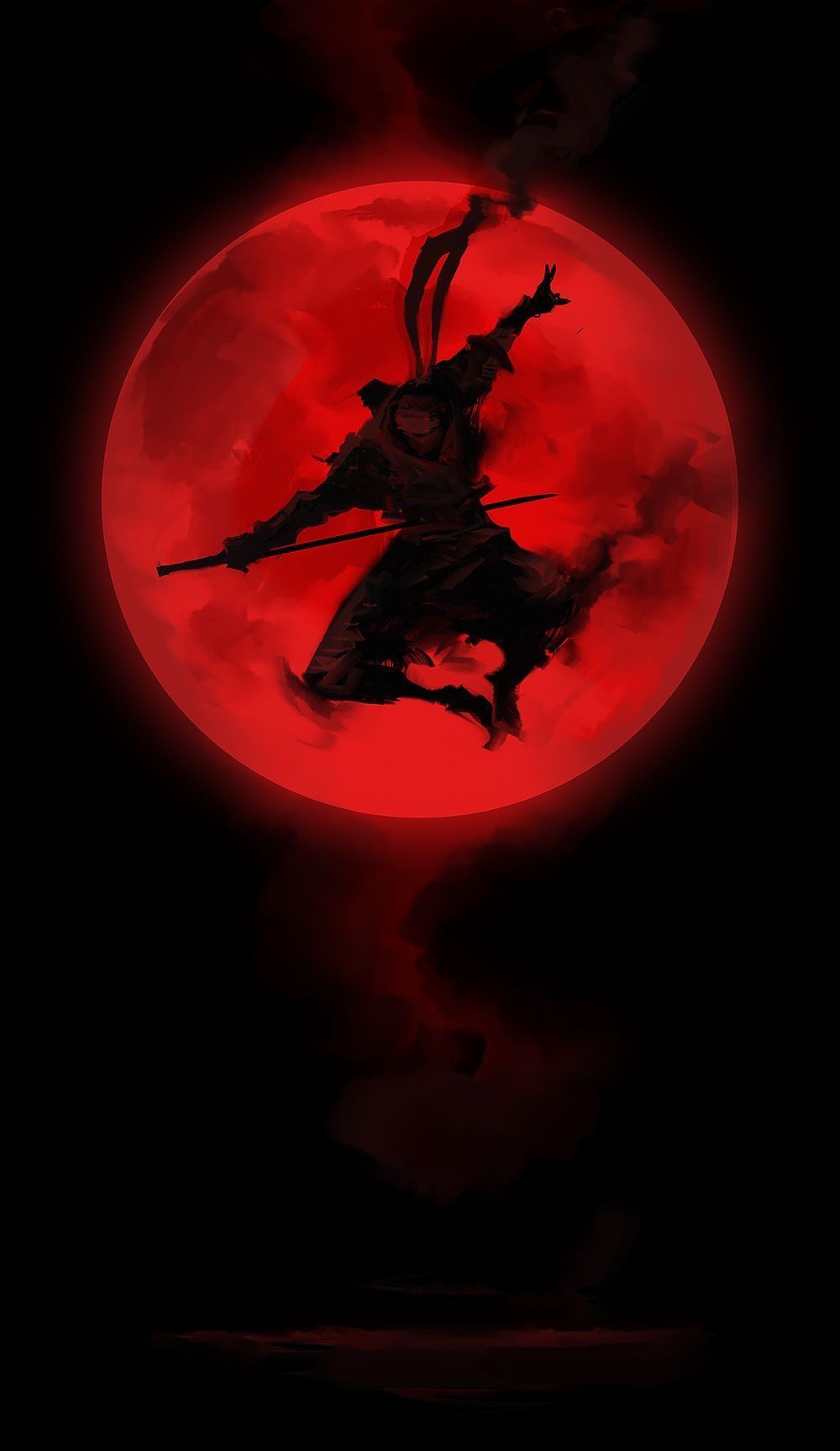 Ninja silhouette luna rossa, 1000x1727 Full HD Verticale, iPhone