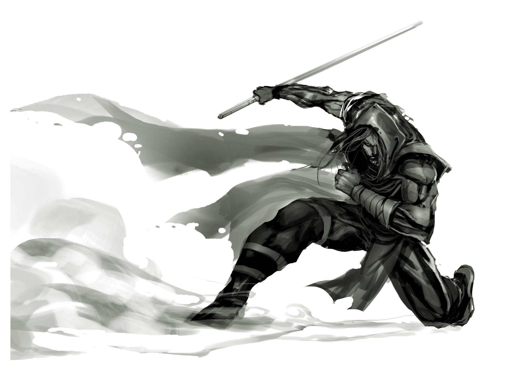 Figura oscura con katana luminosa, 1280x1280 HD, Desktop