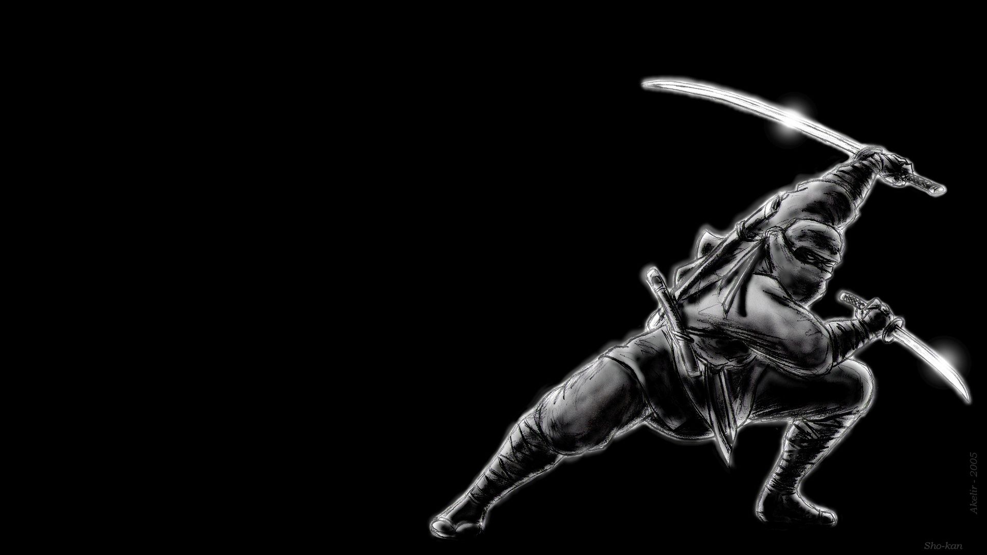 Ninja con spade sfondo nero, 1920x1080 Full HD, PC Desktop