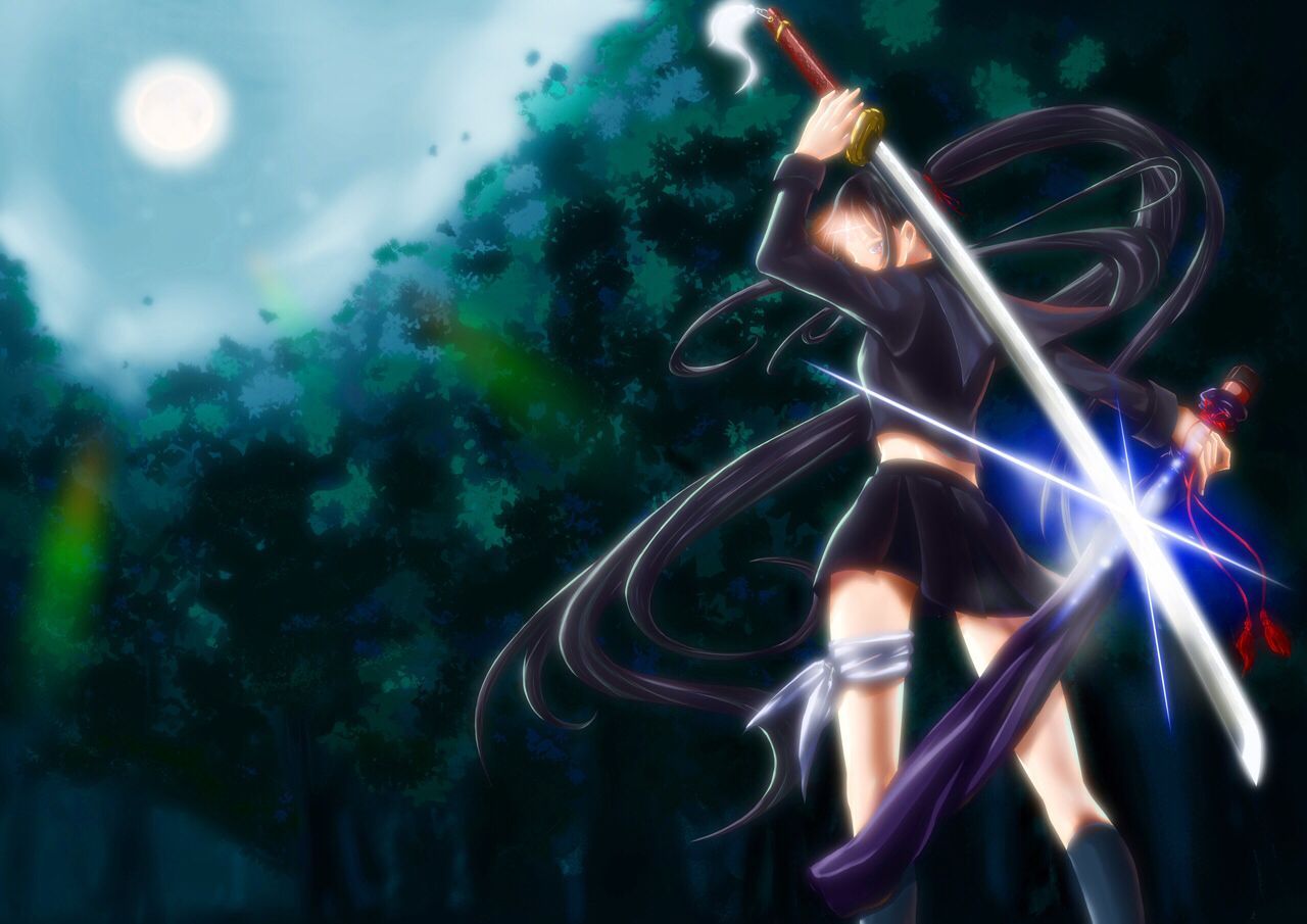 Kunoichi anime con spada, notte, 1280x905 HD, Desktop