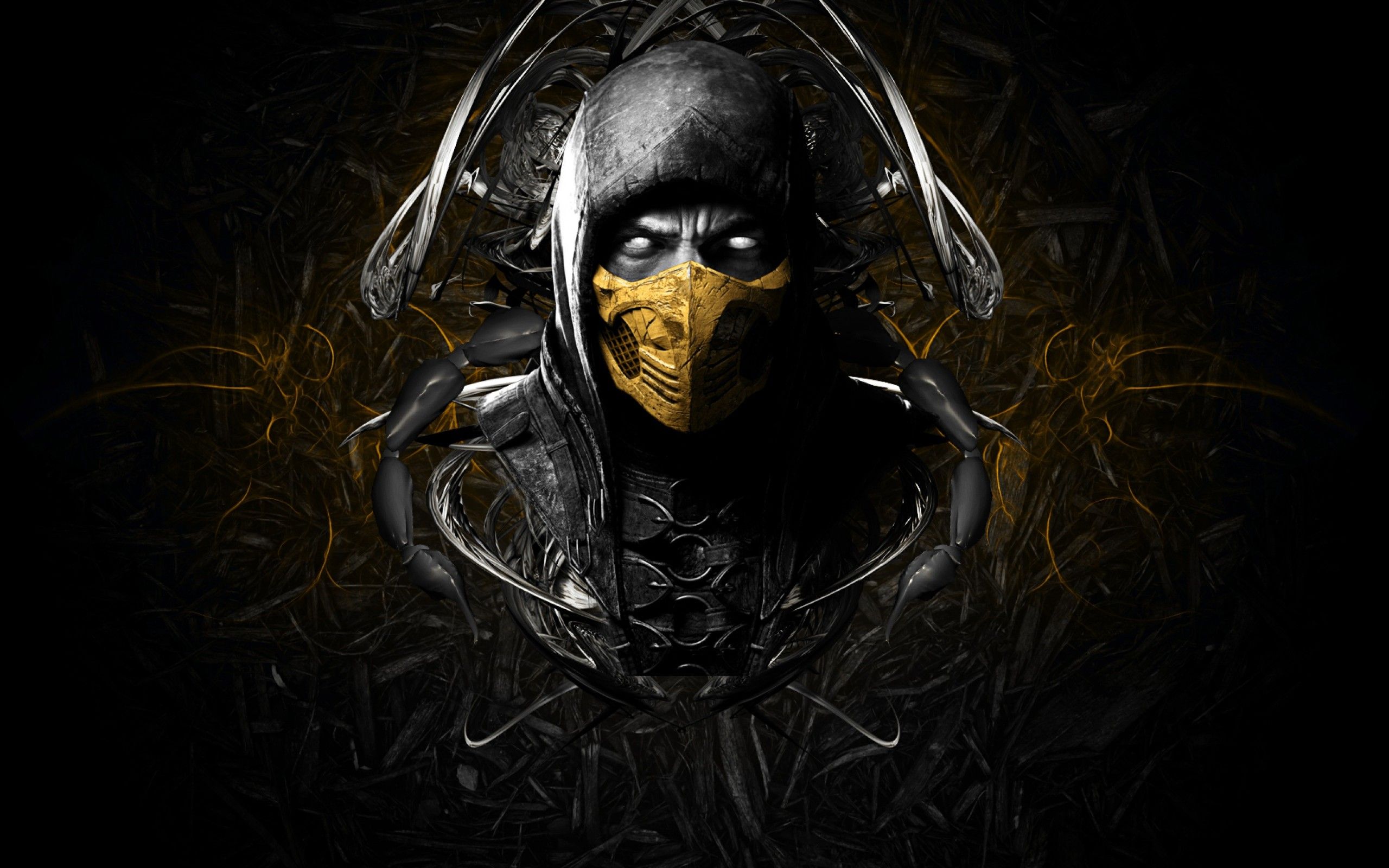 Scorpion Mortal Kombat maschera ninja, picchiaduro, 2560x1600 2K+, Desktop