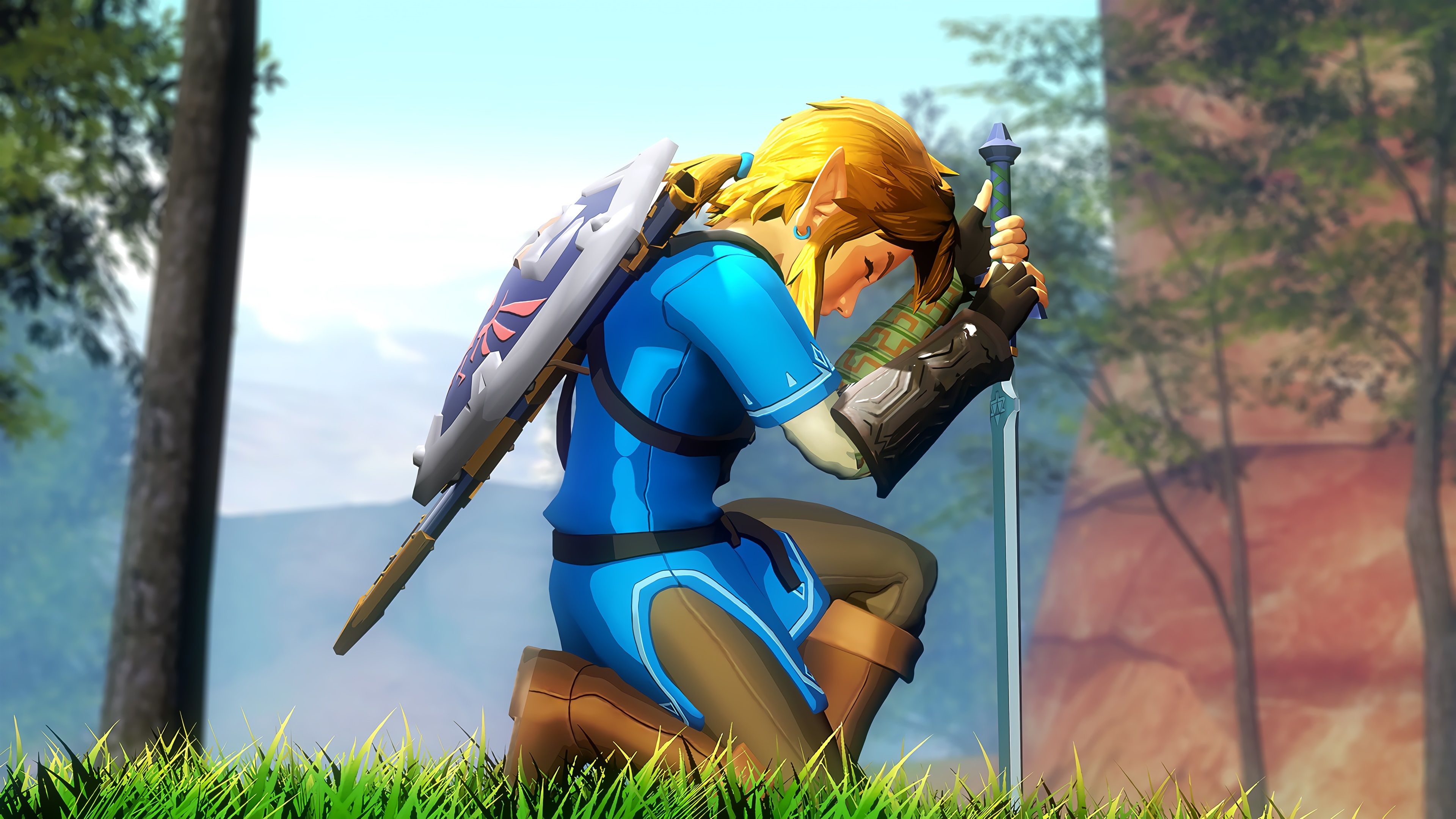Link con spada e scudo, Zelda, action-adventure, 3840x2160 UHD, PC 4K