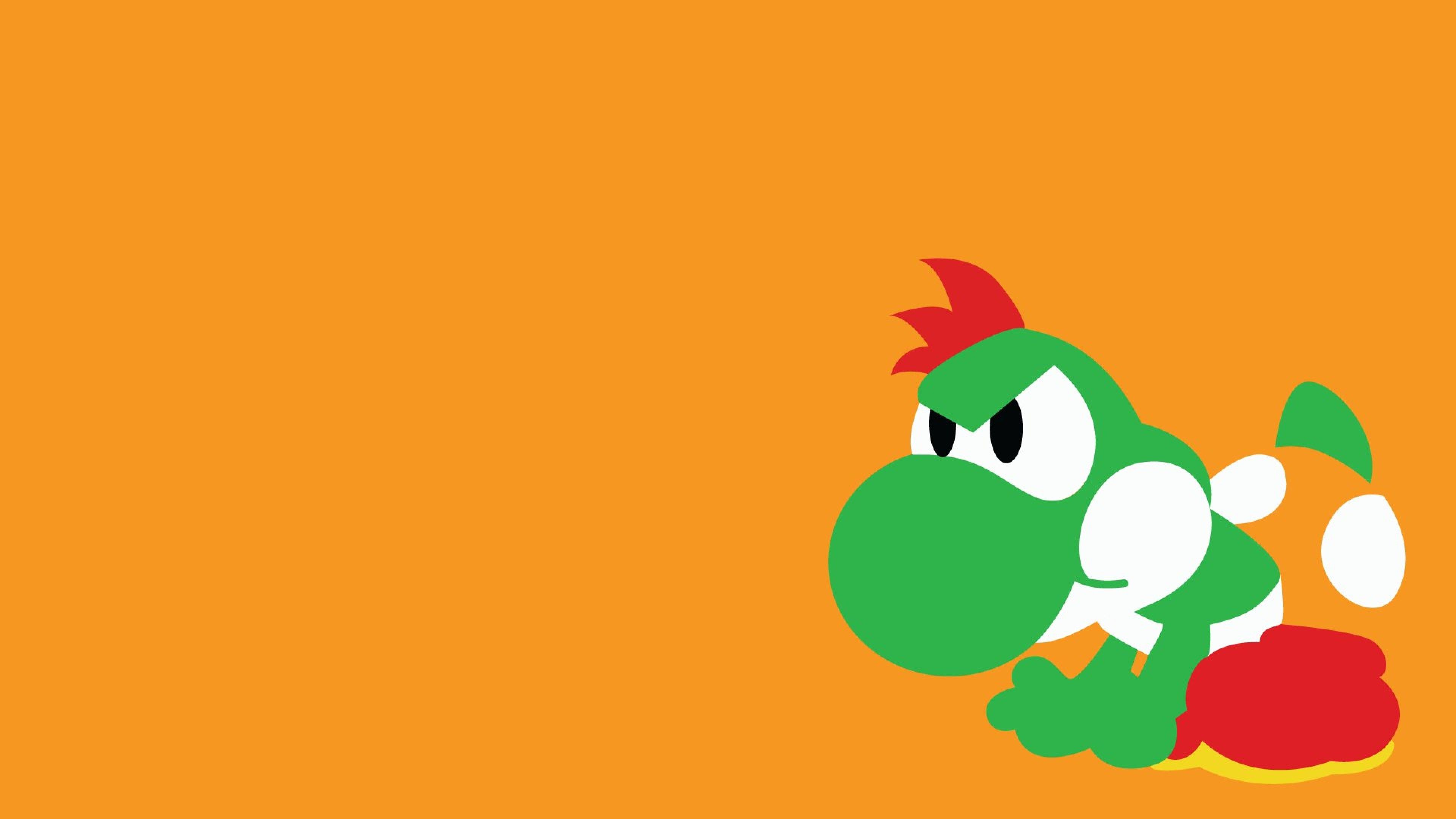 Yoshi Super Mario sfondo arancione, platform, 3840x2160 Ultra HD, 4K TV