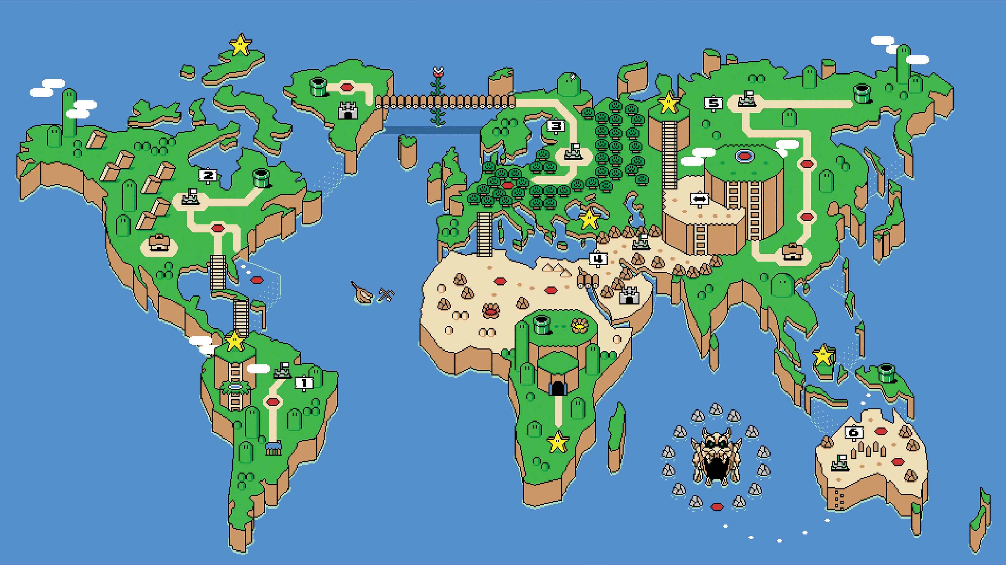 Mappa del mondo stile Mario, 3840x2160 UHD, PC 4K