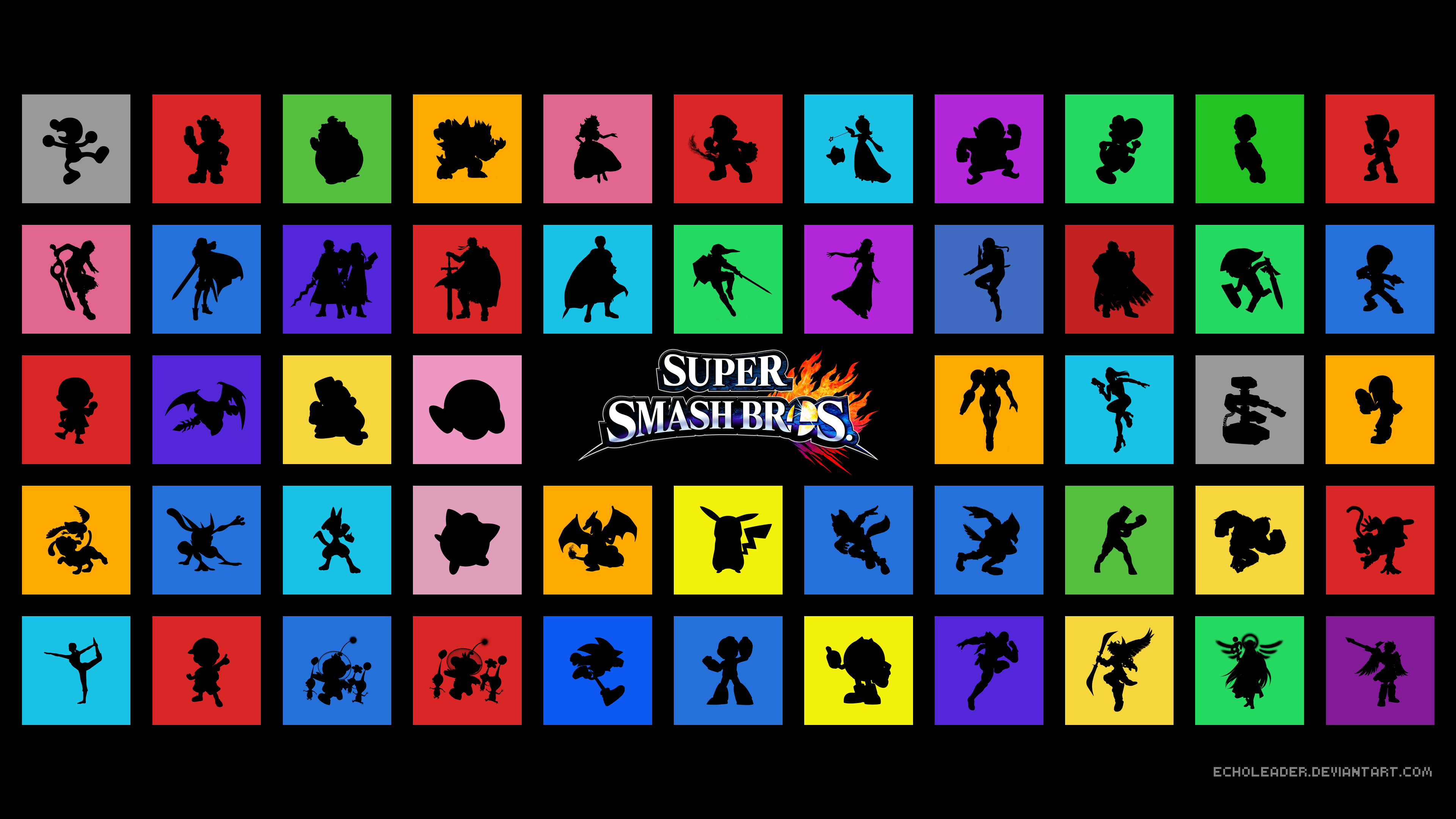 Super Smash Bros silhouette personaggi, picchiaduro, 3840x2160 4K, Desktop 4K