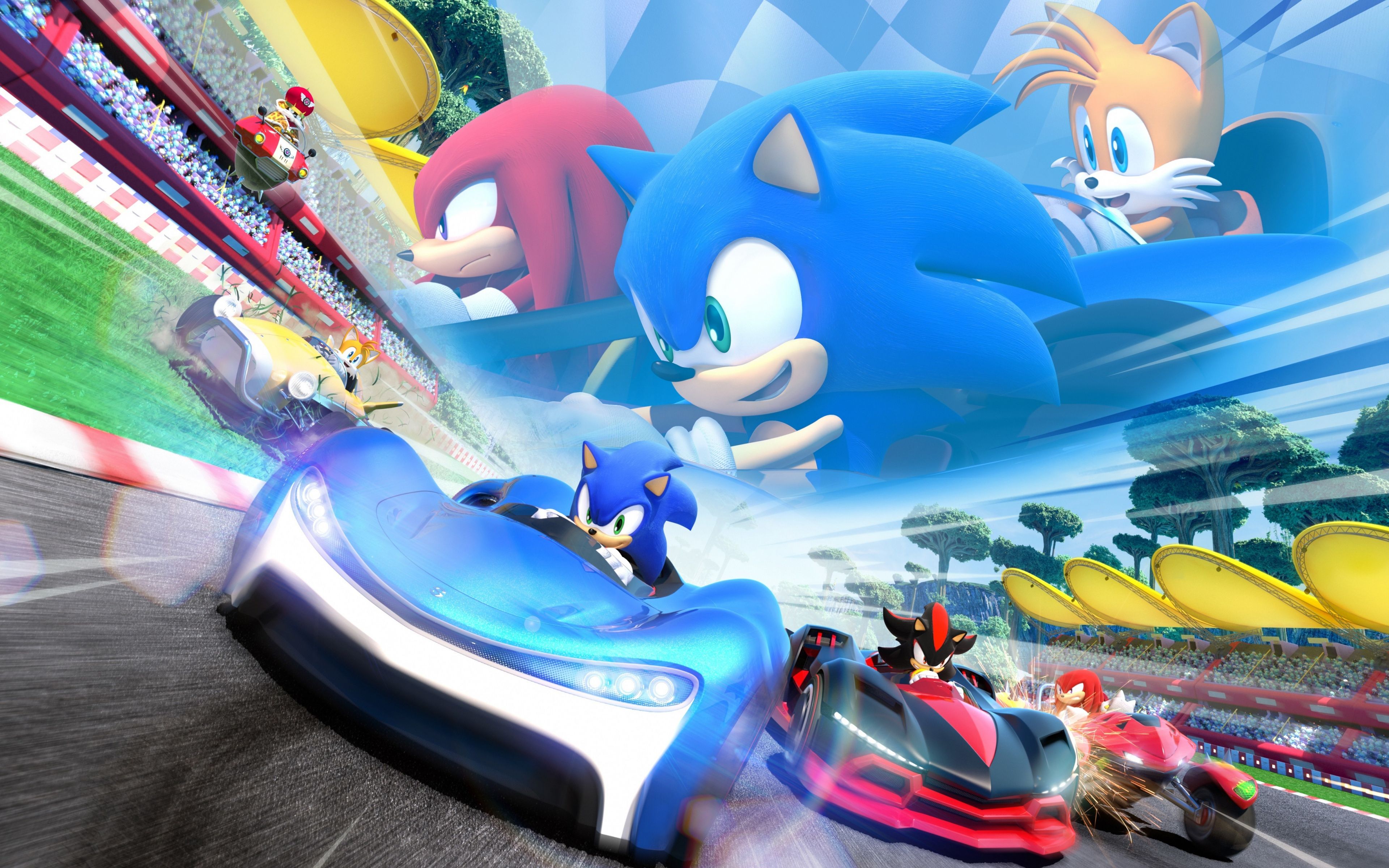 Sonic Knuckles Tails kart racing, riccio blu, 3840x2400 Ultra HD, 4K TV
