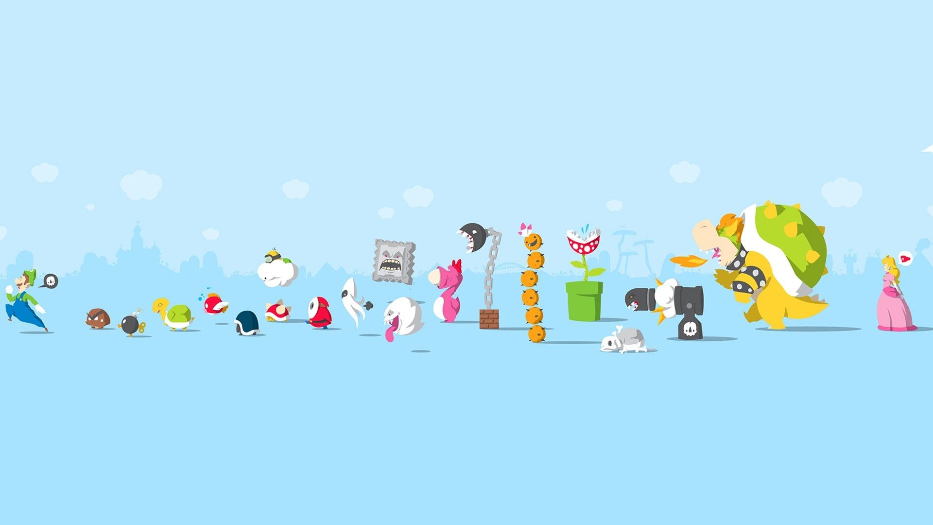 Personaggi Super Mario stilizzati, platform, 1920x1080 Full HD 1080p, Desktop