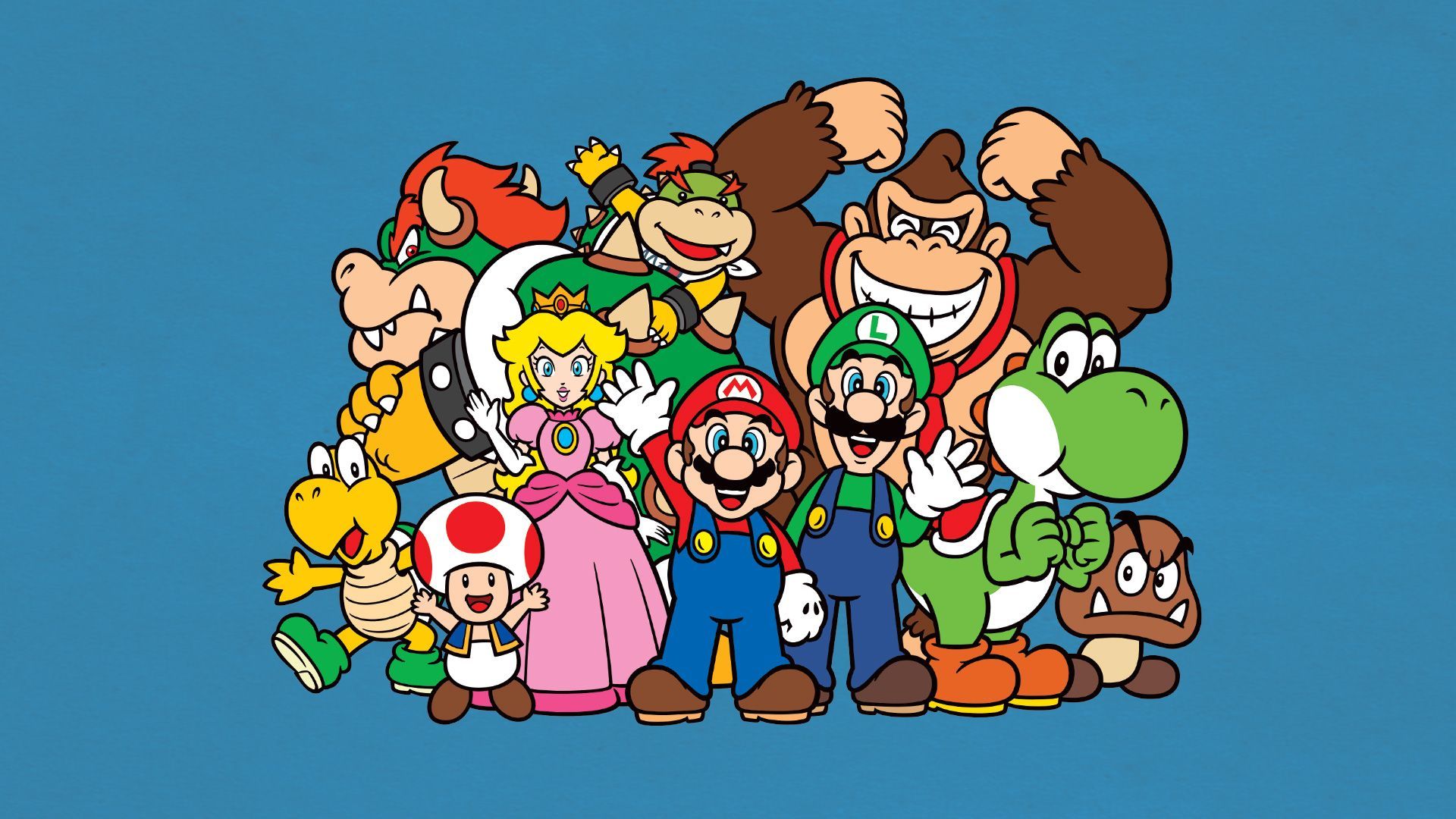 Personaggi Nintendo Mario sfondo blu, 1920x1080 1080p, PC Desktop