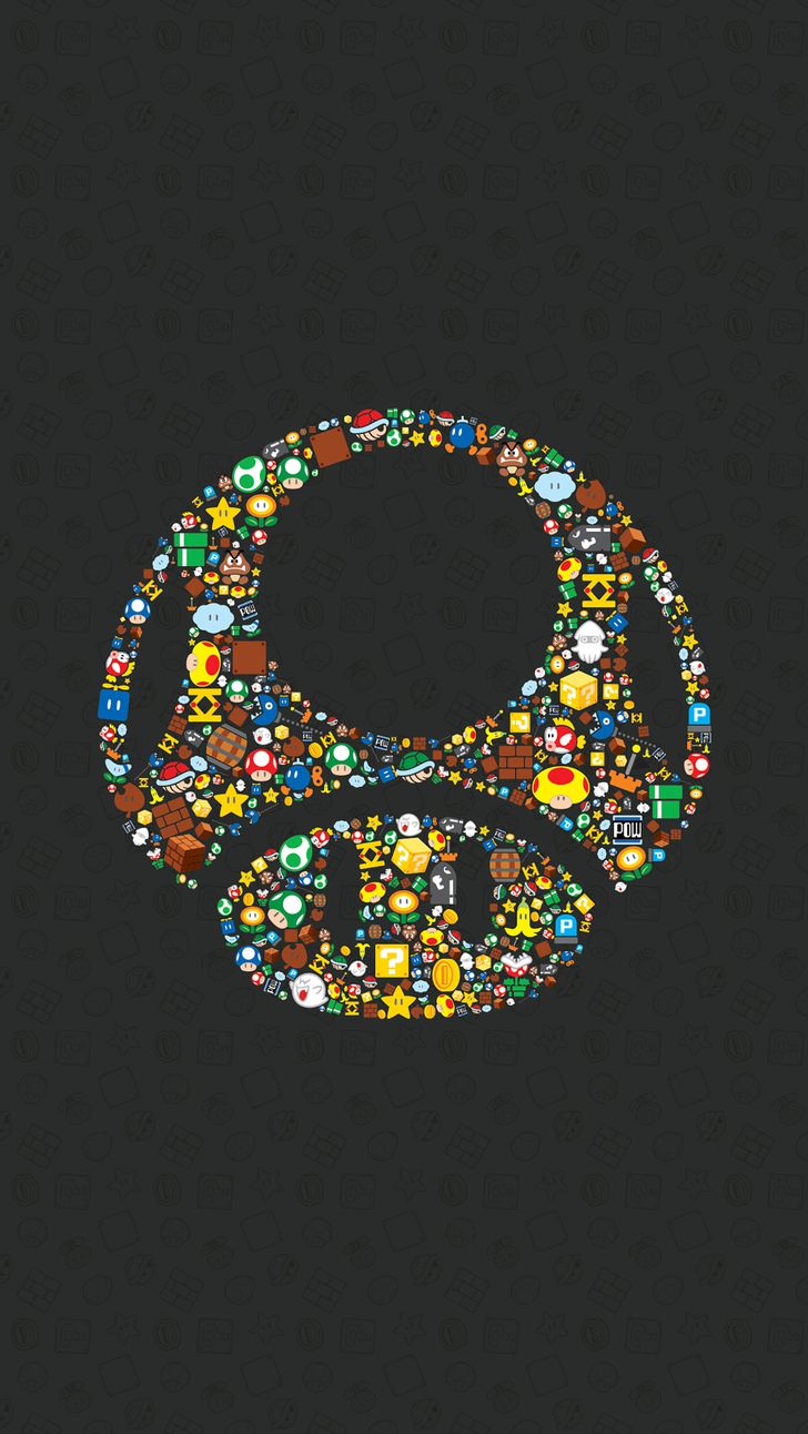 Fungo Mario mosaico colorato, Nintendo, 728x1292 Verticale, Mobile