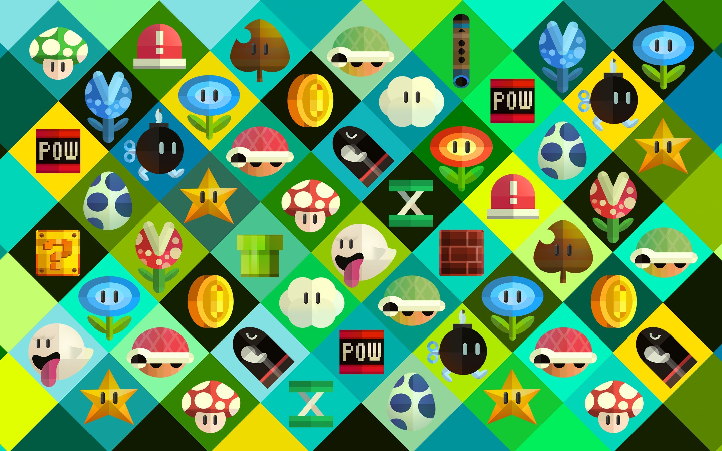Icone Super Mario pattern colorato, 2880x1800 2K, Desktop